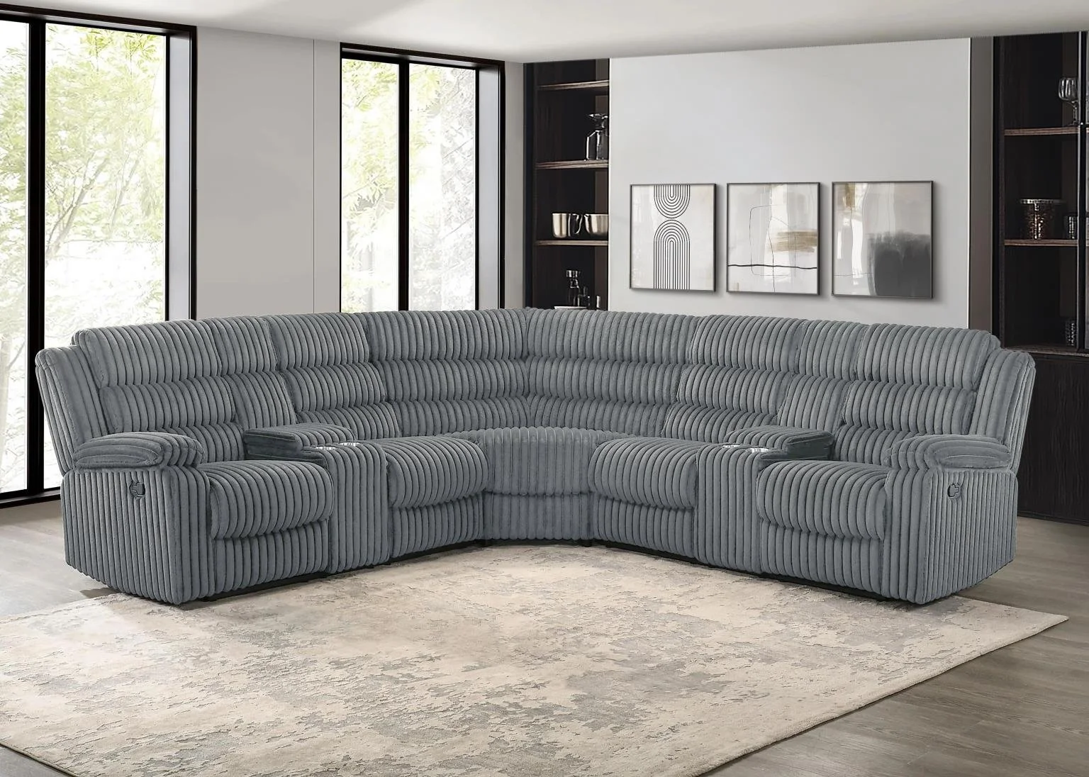 Nexus Corduroy Fabric Manual Sectional 3 Colors
