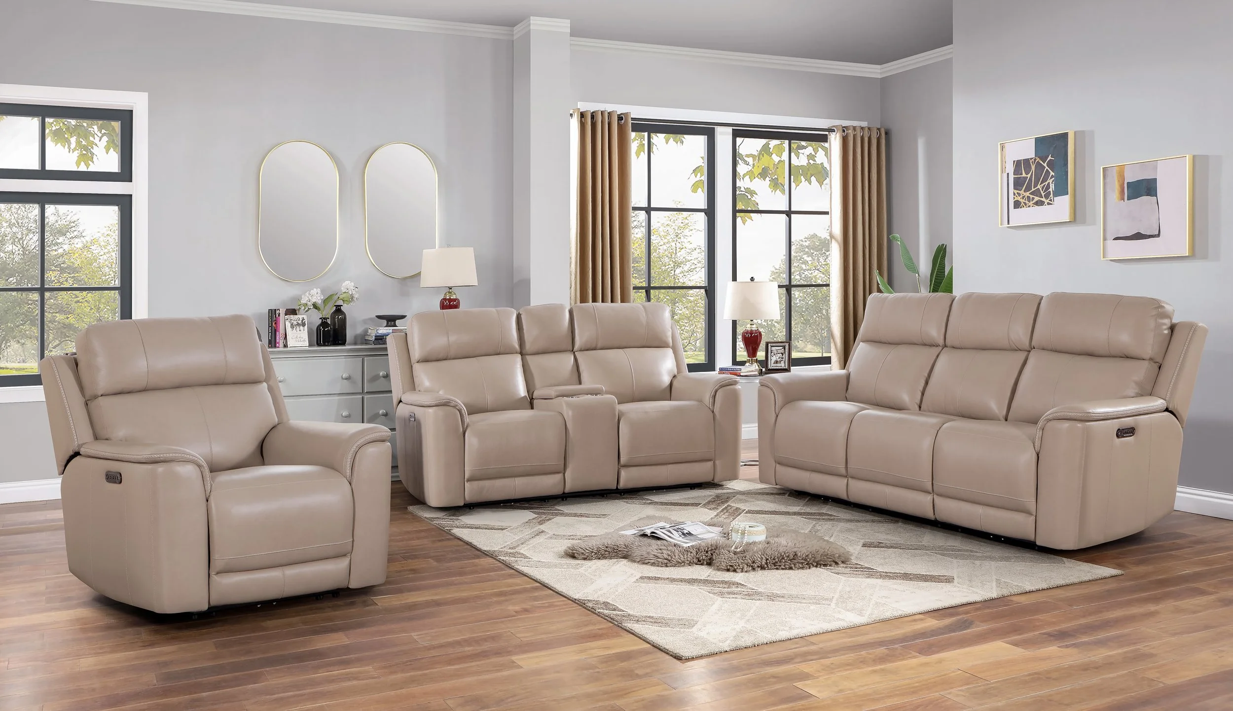 Riley Top Grain Italian Leather Power Living Room Set