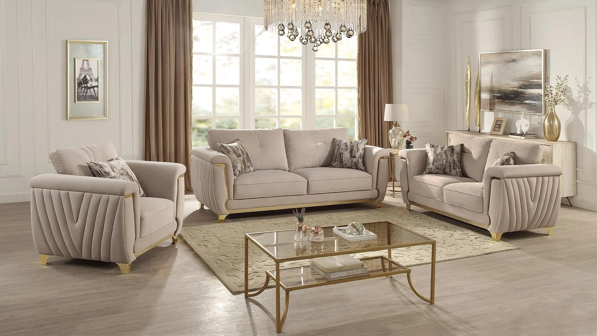 Leena Living Room Set in Beige