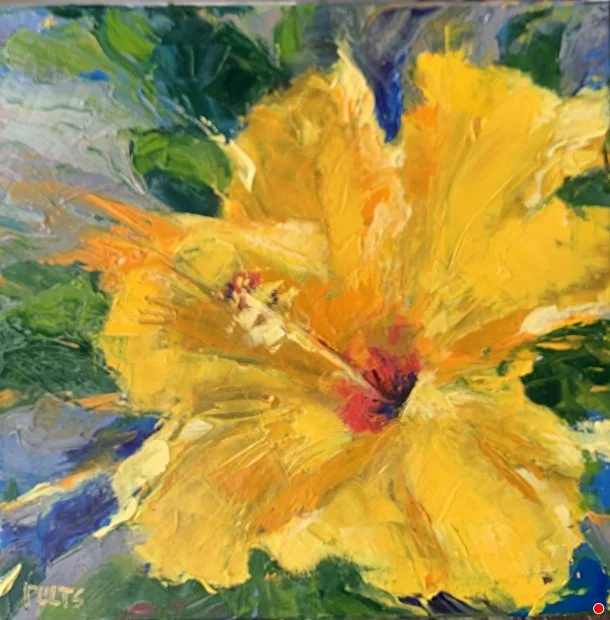 Mary Lou Pults, On Fire, 2026, Oil on canvas, 20 x 20 inches, $1350