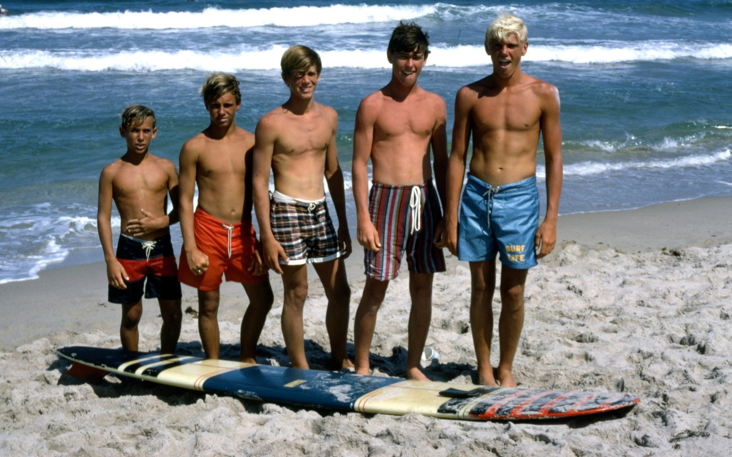 M.E. Gruber, Some of M.E. Gruber's Surf Life Team members at Hobe Sound, 1967, Kodachrome transparency printed on Hahnemühle paper, 10 x 14 inches, $160