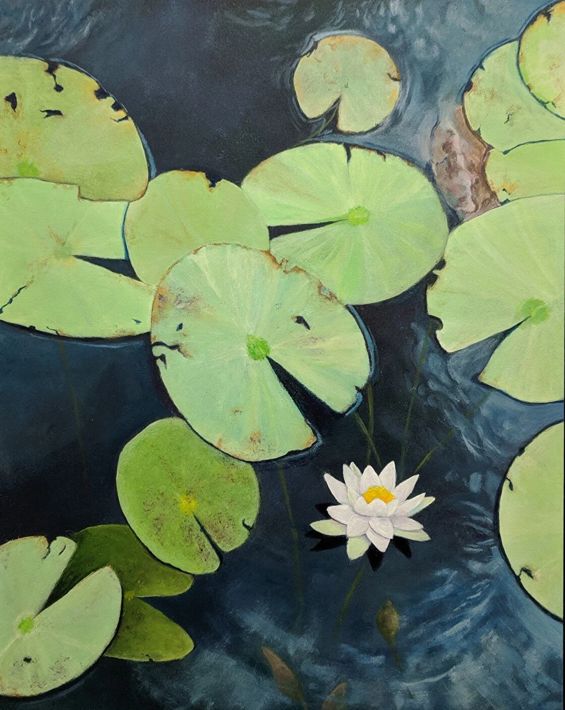 Adrienne Jean Davis, Grassy Water Lily Pads, 2019, Acrylic on board, 22 x 18 inches, $500
