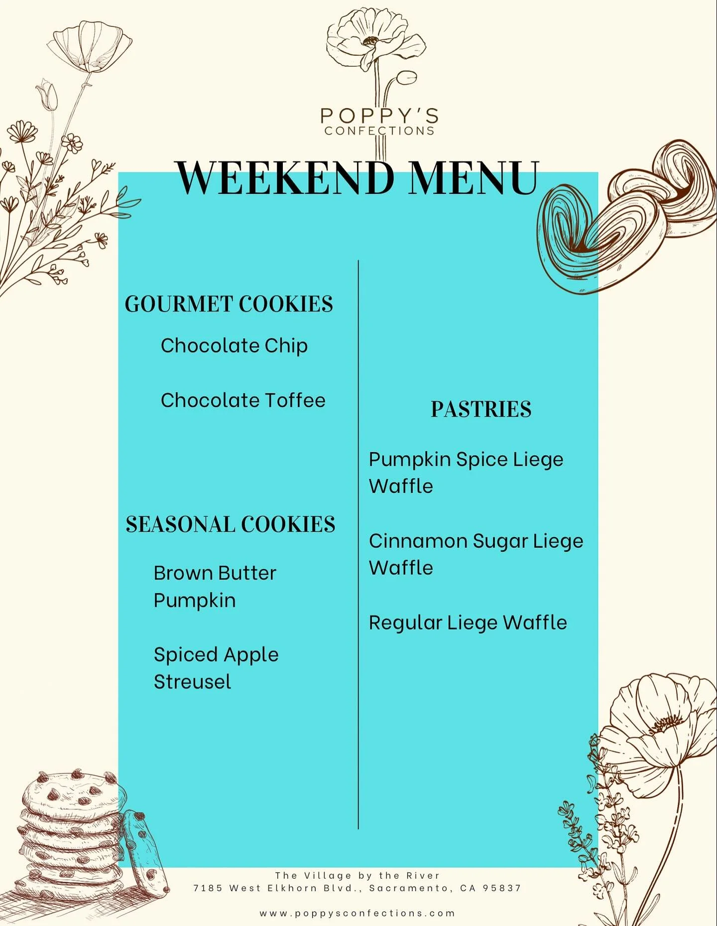 Come see us at the farm! We&rsquo;ll be hanging out with our friends @thevillage_sacramento from 10 - 1 this Saturday.

#fallflavors #fallcookies #pumkinspice #gourmetcookies
#liegewaffle #cookieflavors #vendormenu #cookiesofinstagram
#sugarcookiesof
