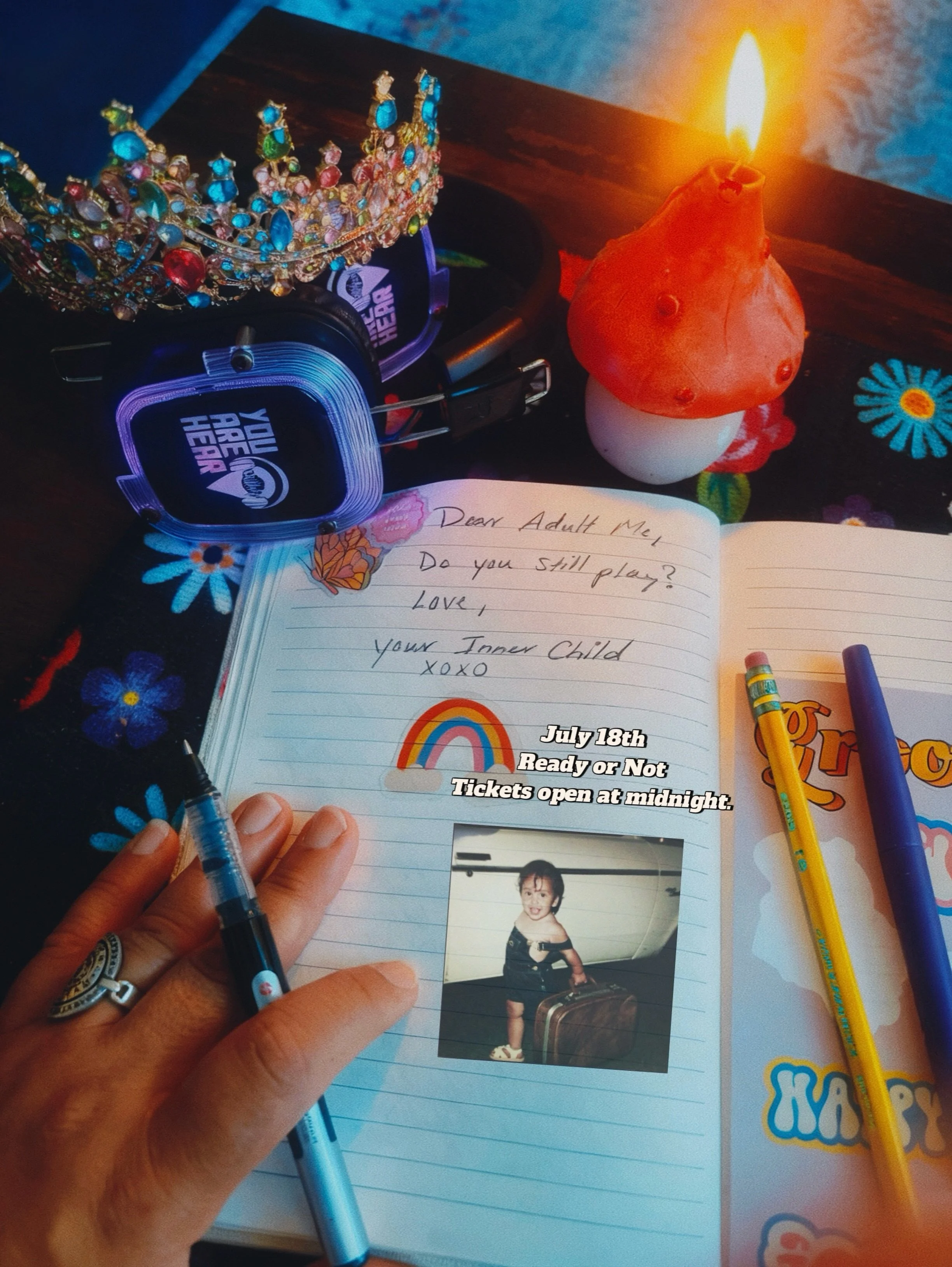 Dear Adult Me,

Do you still play?

💜

If your inner child could send you one message, what would it say?

Ours has been trying to get ahold of us.

Something playful is coming.

🎟️ Tickets Open tonight at midnight.

🌈 Limited $15 Little Believer 