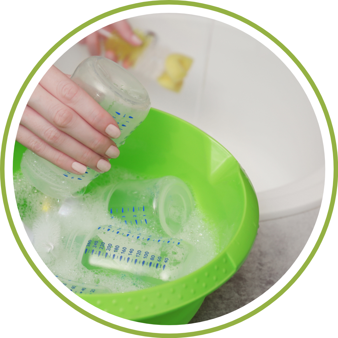 Clean baby bottles and breast pump parts