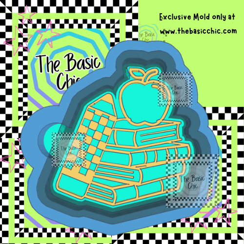 CHECKERED PENCIL APPLE AND BOOKS - TEACHER - SCHOOL
