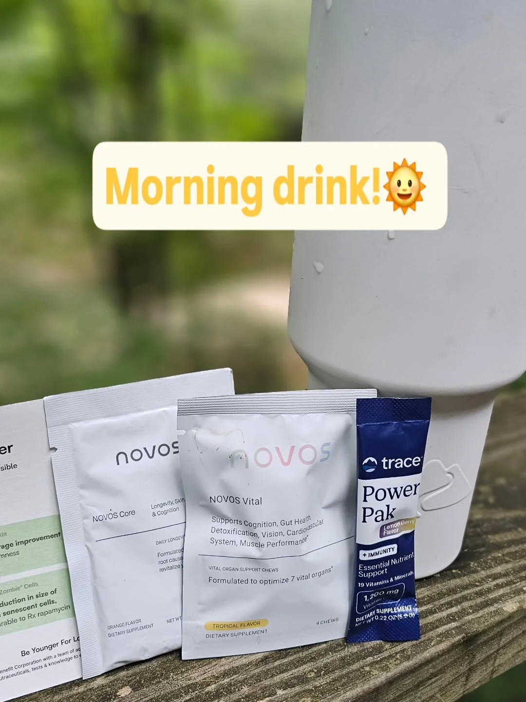 🥤Starting my day right with NOVOS and Trace Minerals for that extra edge in health and longevity! 💧 Mixing NOVOS Core, Boost, and Vital packets with Trace Minerals Power Pak into my water &ndash; perfect for supporting cellular repair, energy, deto