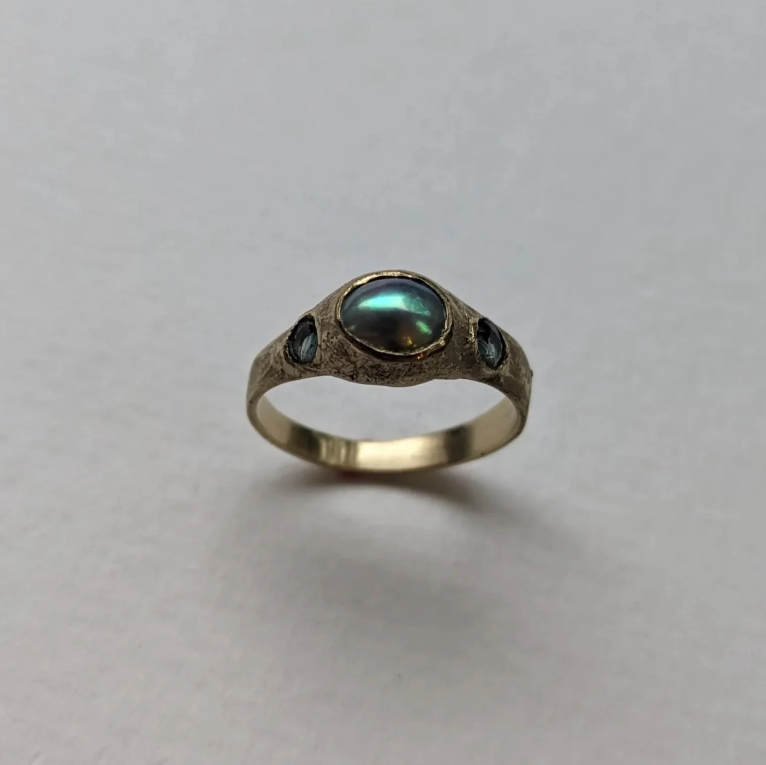 Chatham Island Paua Pearl with Australian Sapphire Gold Ring