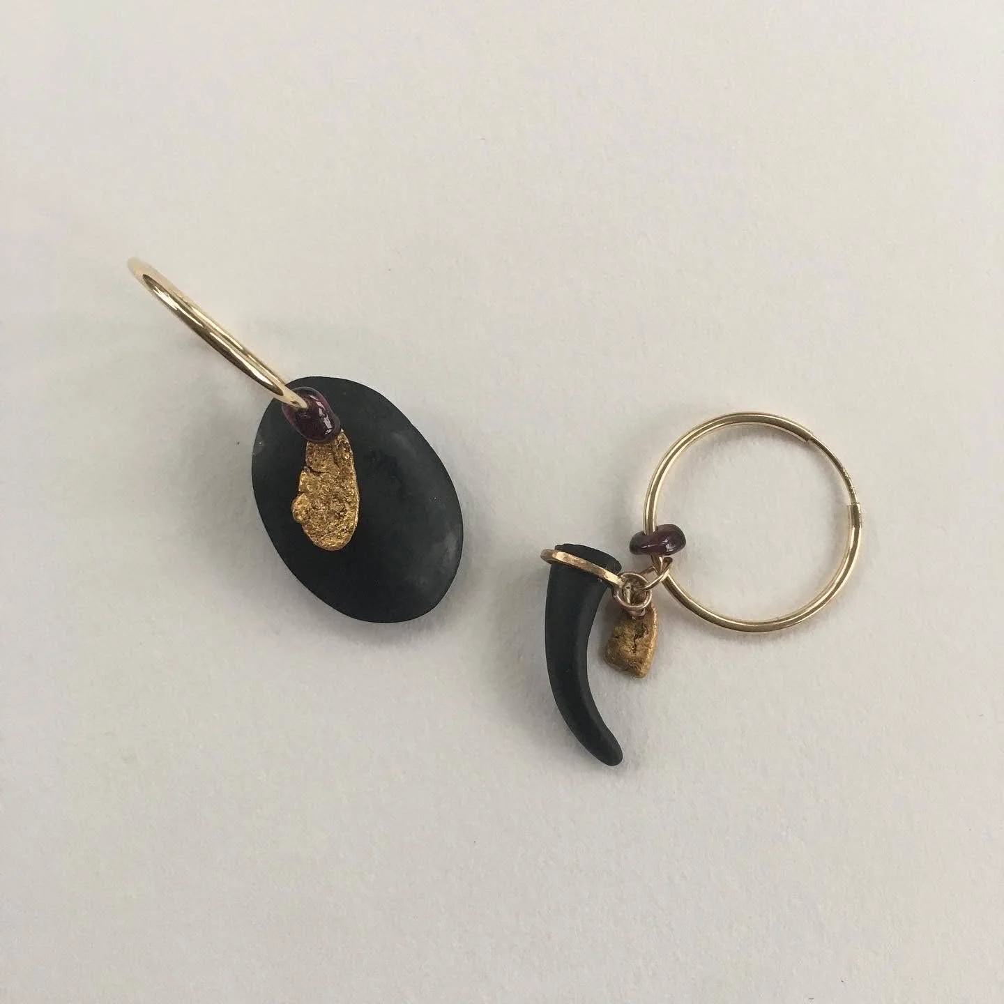 Australian Gold Ingot, New Zealand Basalt, Indian Garnet in Gold