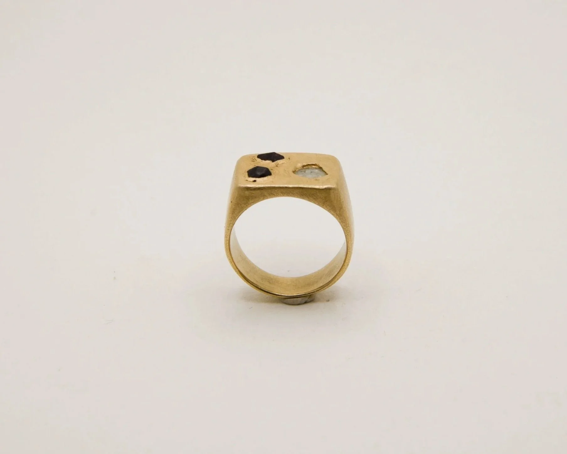 Gold Signet Ring with Diamond and Mudlarked Garnets