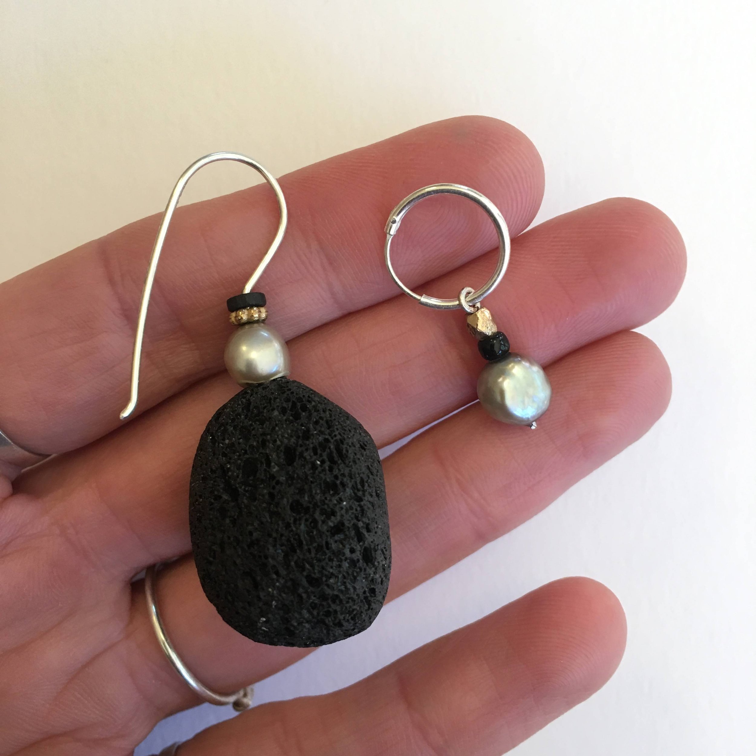 Lava, Pearl, Gold Bead and Ceramic on Silver