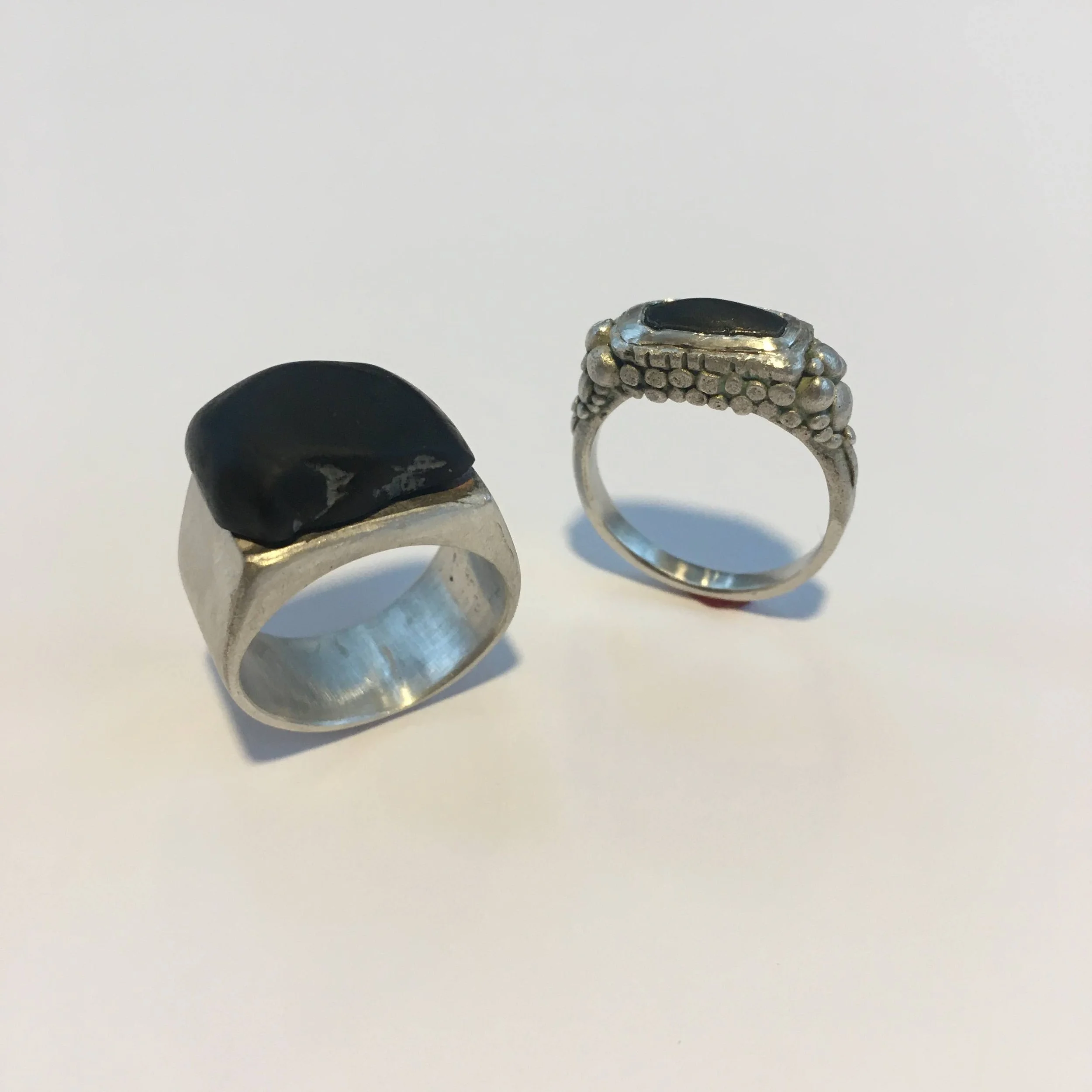 Basalt Pebble Engagement Pair