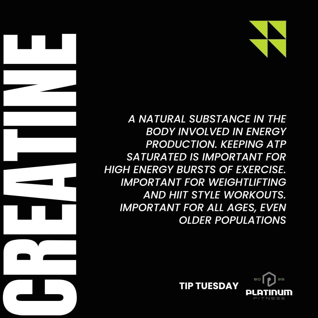 💡 Tip Tuesday: Creatine 💪

Ever wondered what creatine is? It&rsquo;s a natural substance found in your body that plays a crucial role in energy production, helping to keep your ATP levels saturated&mdash;especially important for those high-energy 