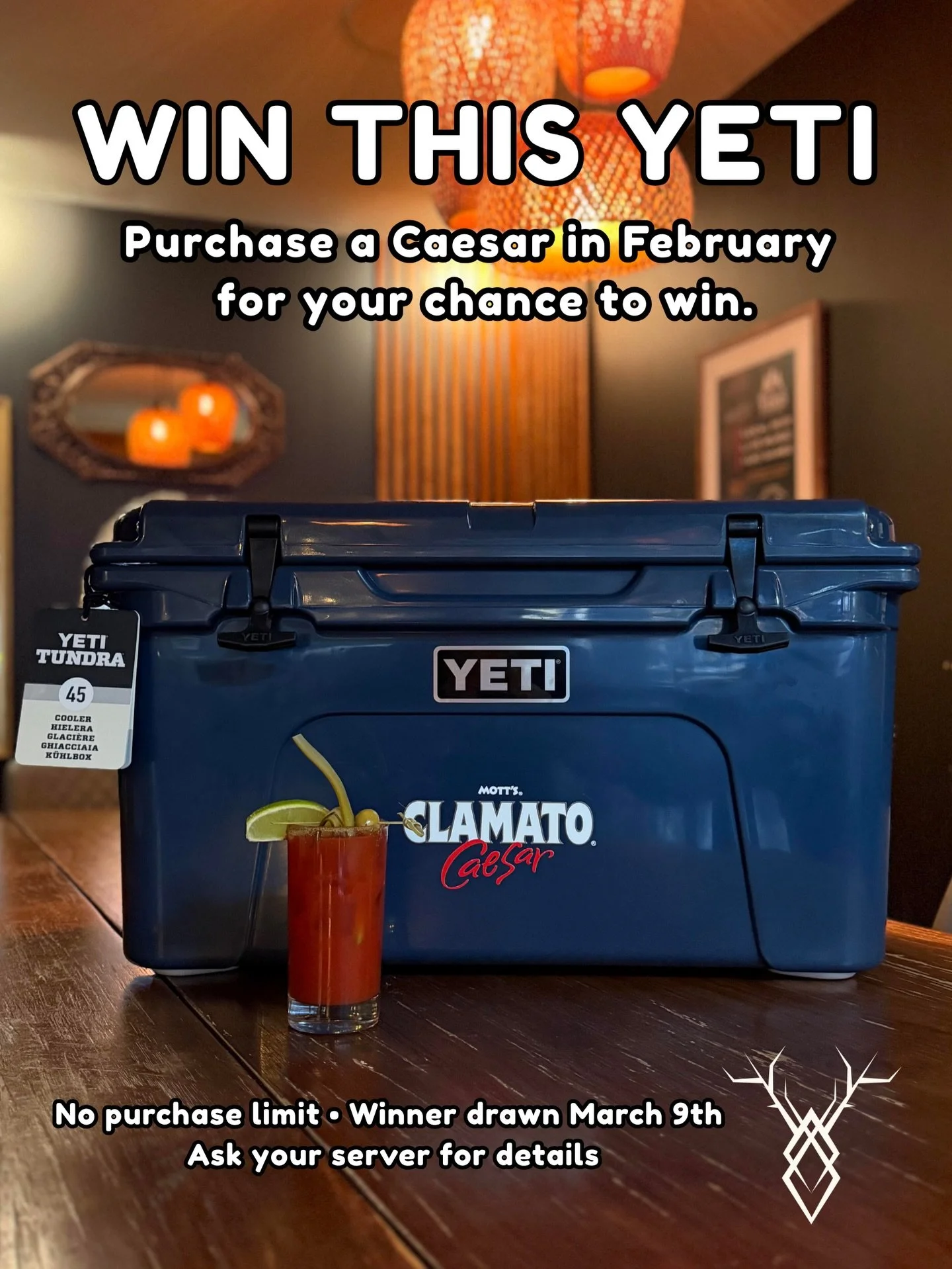 Caesar season just got cooler 🧊🍅
Buy a Caesar in February and you could win this YETI.
It&rsquo;s that simple 😏🍹
No purchase limit. Winner drawn March 9th.
Ask your server for details.