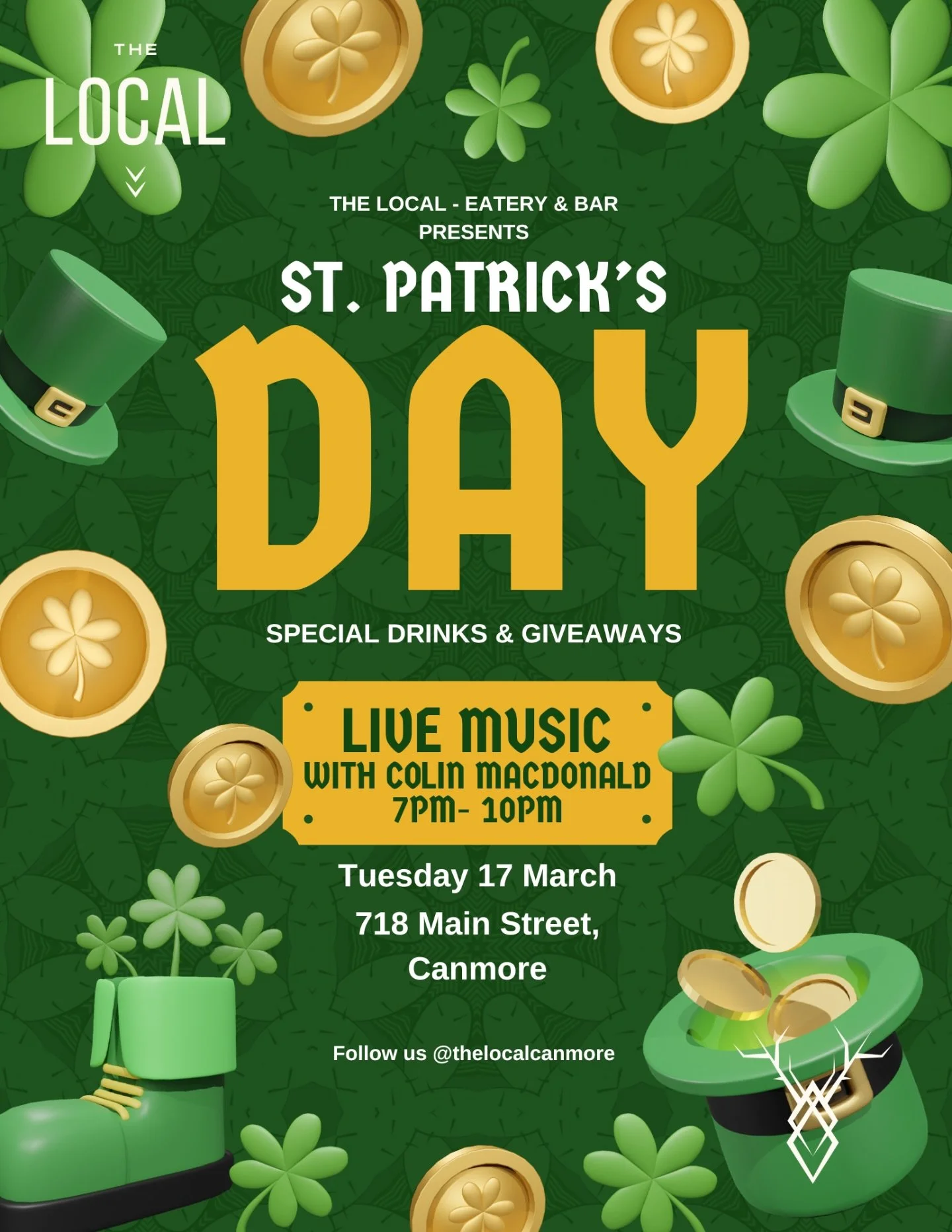 Join us for a great night for St. Patrick&rsquo;s Day on Tuesday! We will have special drinks, a few giveaways and @colinklinemacdonald will be playing at 7pm!