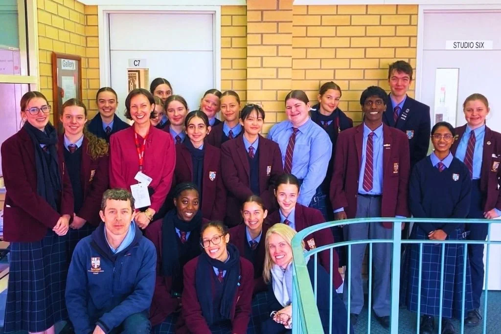 Kristie Ivone with a group of students from The Scots School Albury