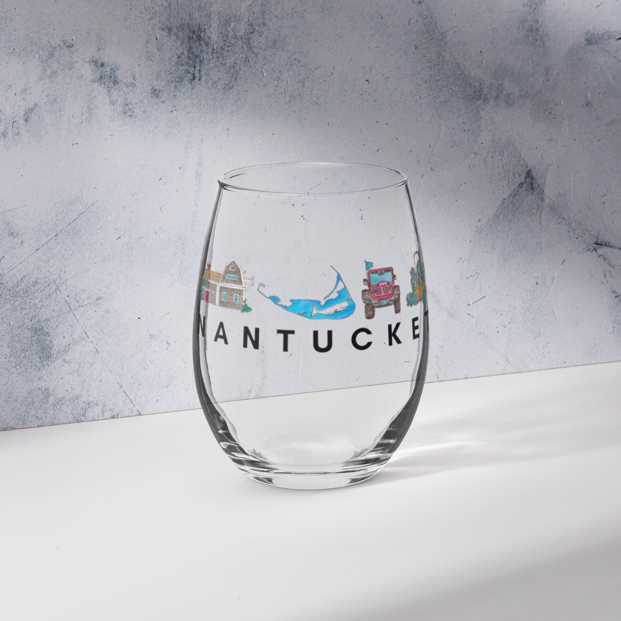 Stemless wine glass Nantucket | Nantucket map stemless wine glass
