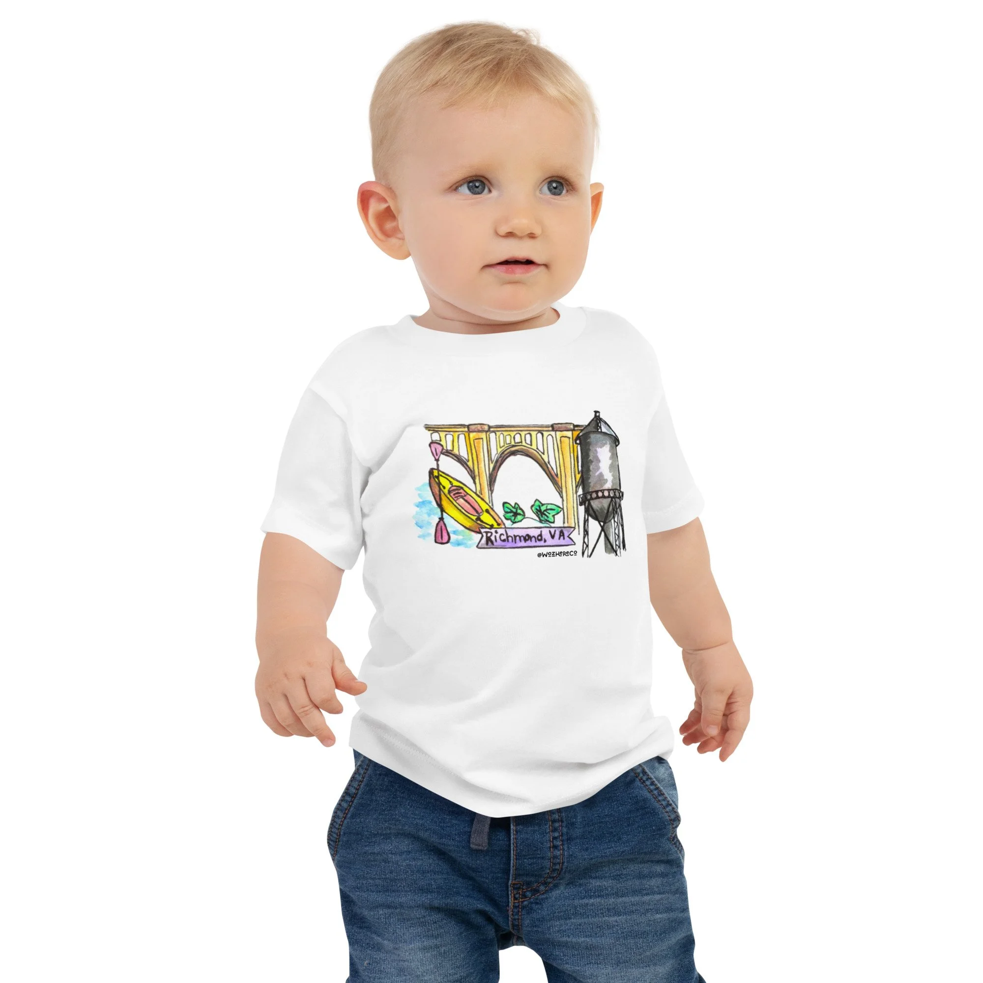 Virginia baby t-shirt, local Richmond baby clothing, kayak baby shirt, Richmond souvenir baby clothing