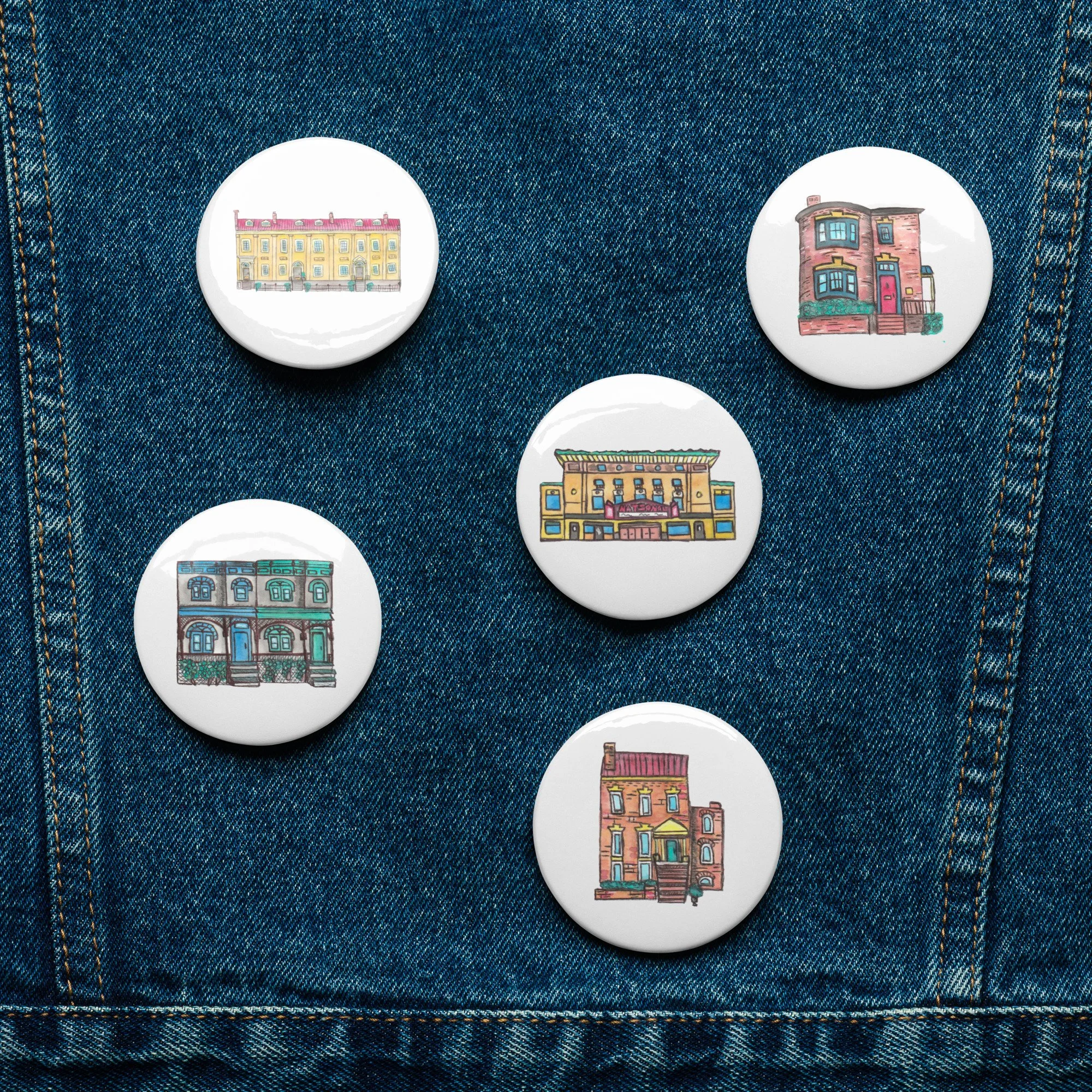 Church Hill Historic Homes Pin Button Set | Five Watercolor RVA Pins