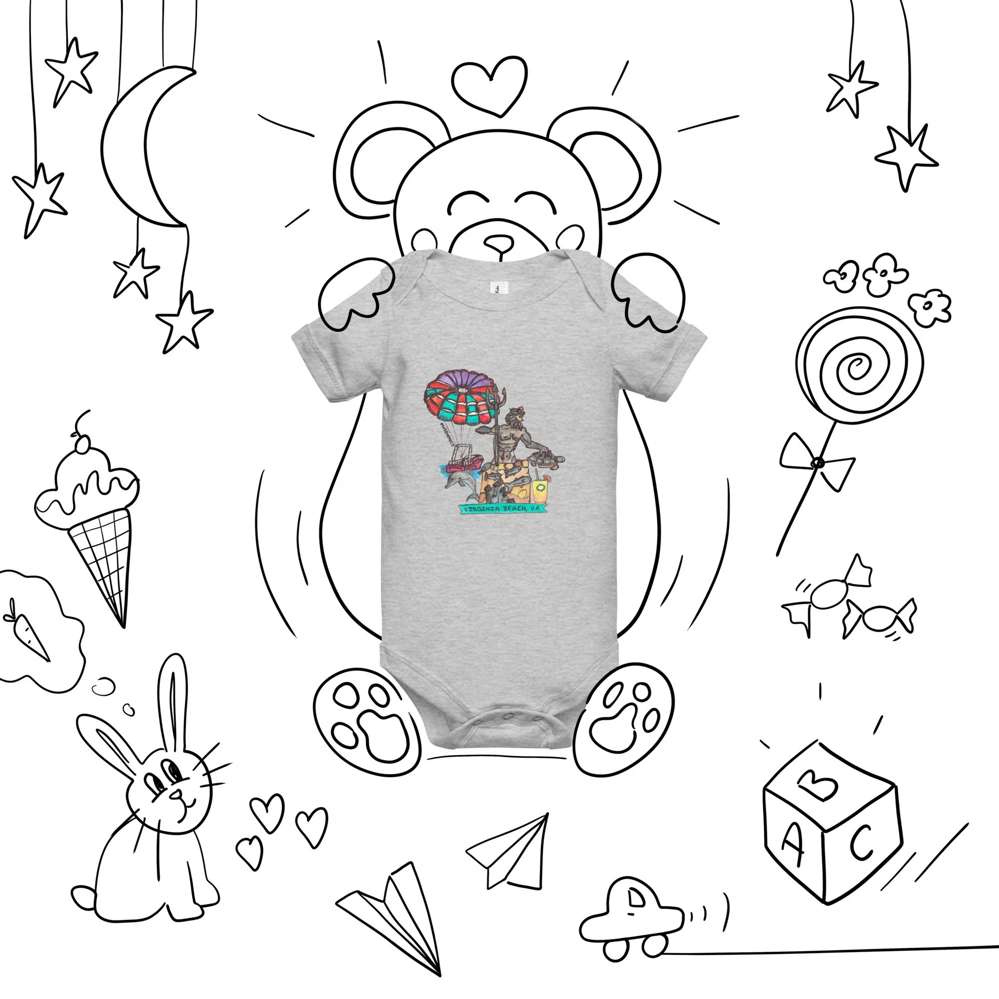 coastal baby outfit dolphin parasail illustration