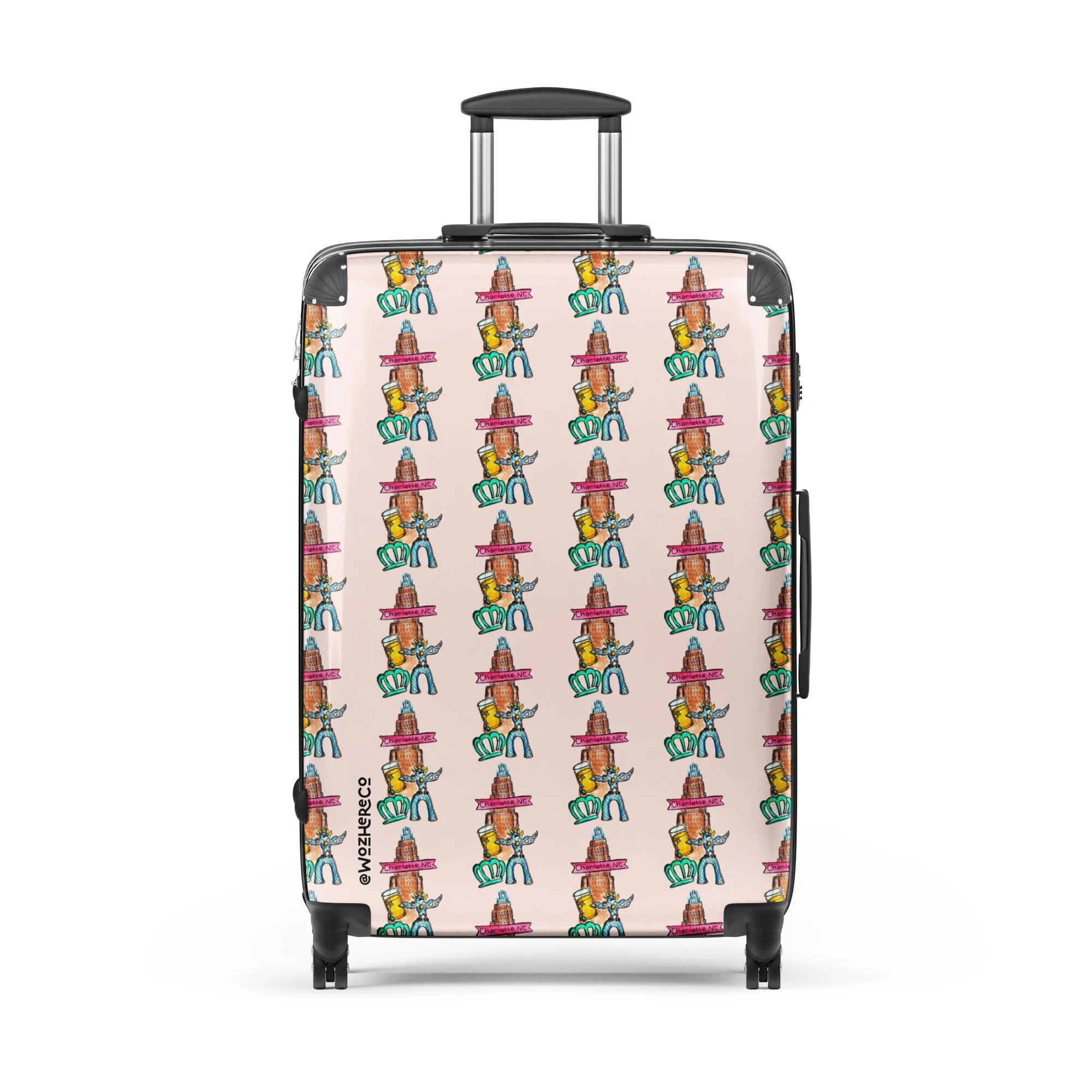 Charlotte suitcase with extended multi-stage ergonomic aluminum handle