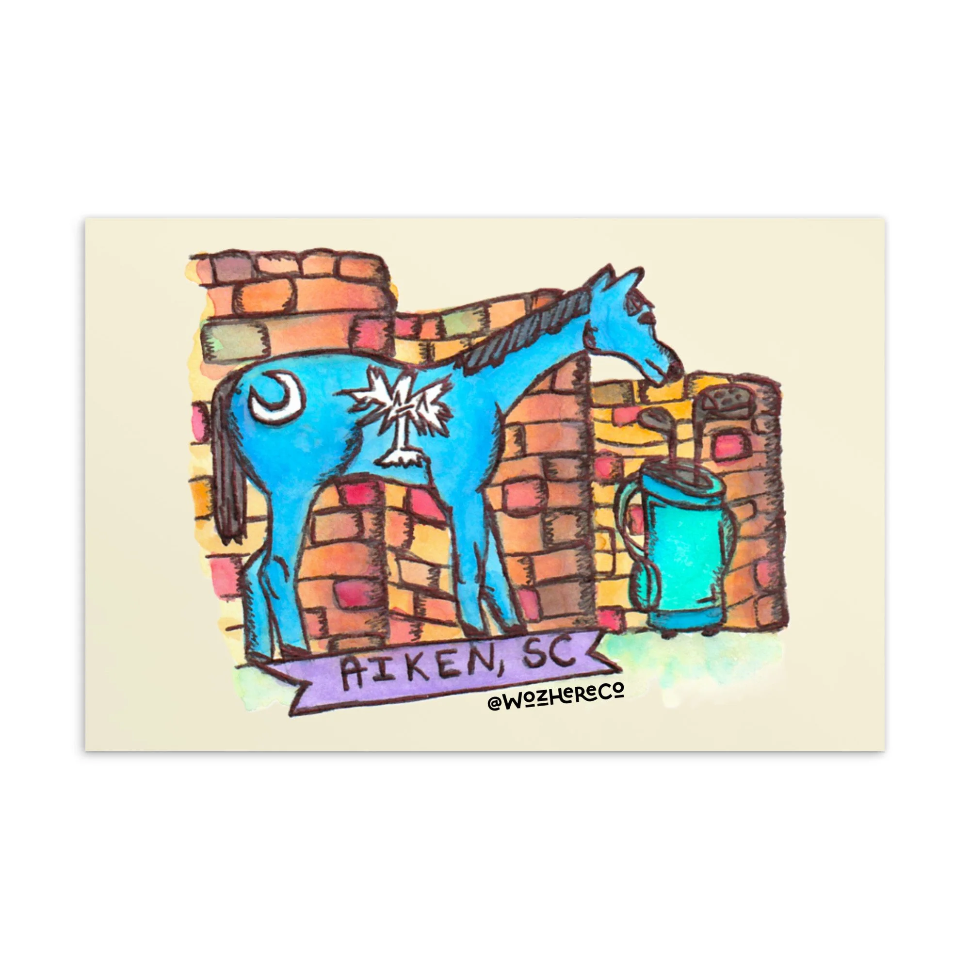 Aiken SC souvenir art print, greetings from Aiken SC postcard, South Carolina travel postcard