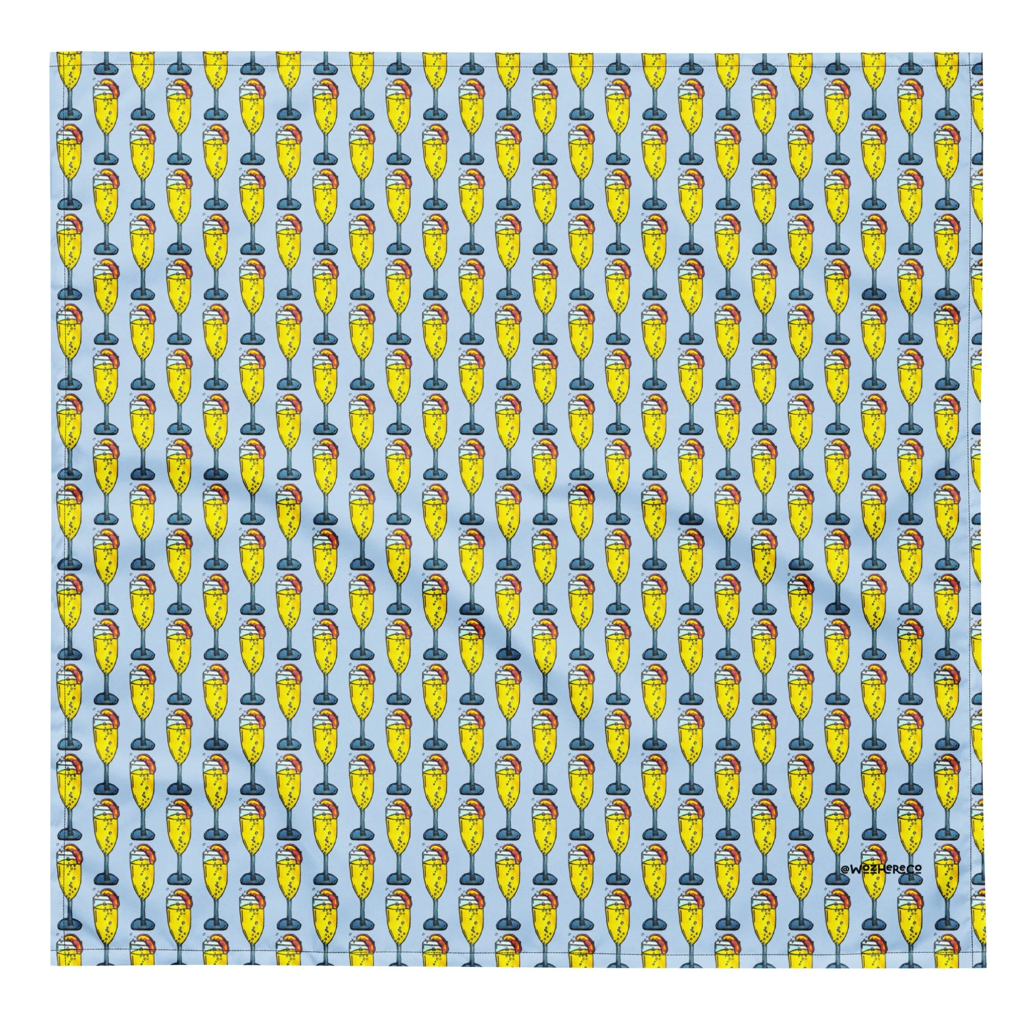 light blue bandana with glass of mimosa repeated design