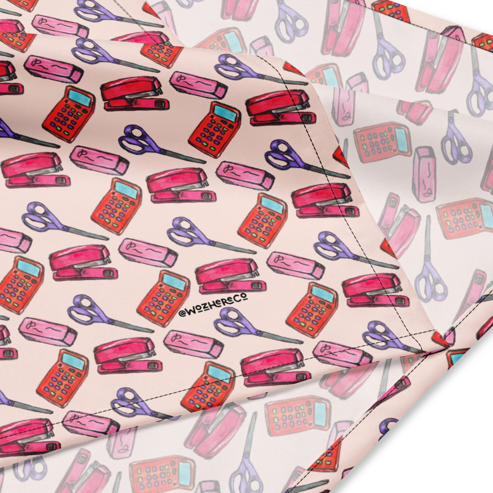 light pink bandana with school supplies illustration, perfect for teacher gift