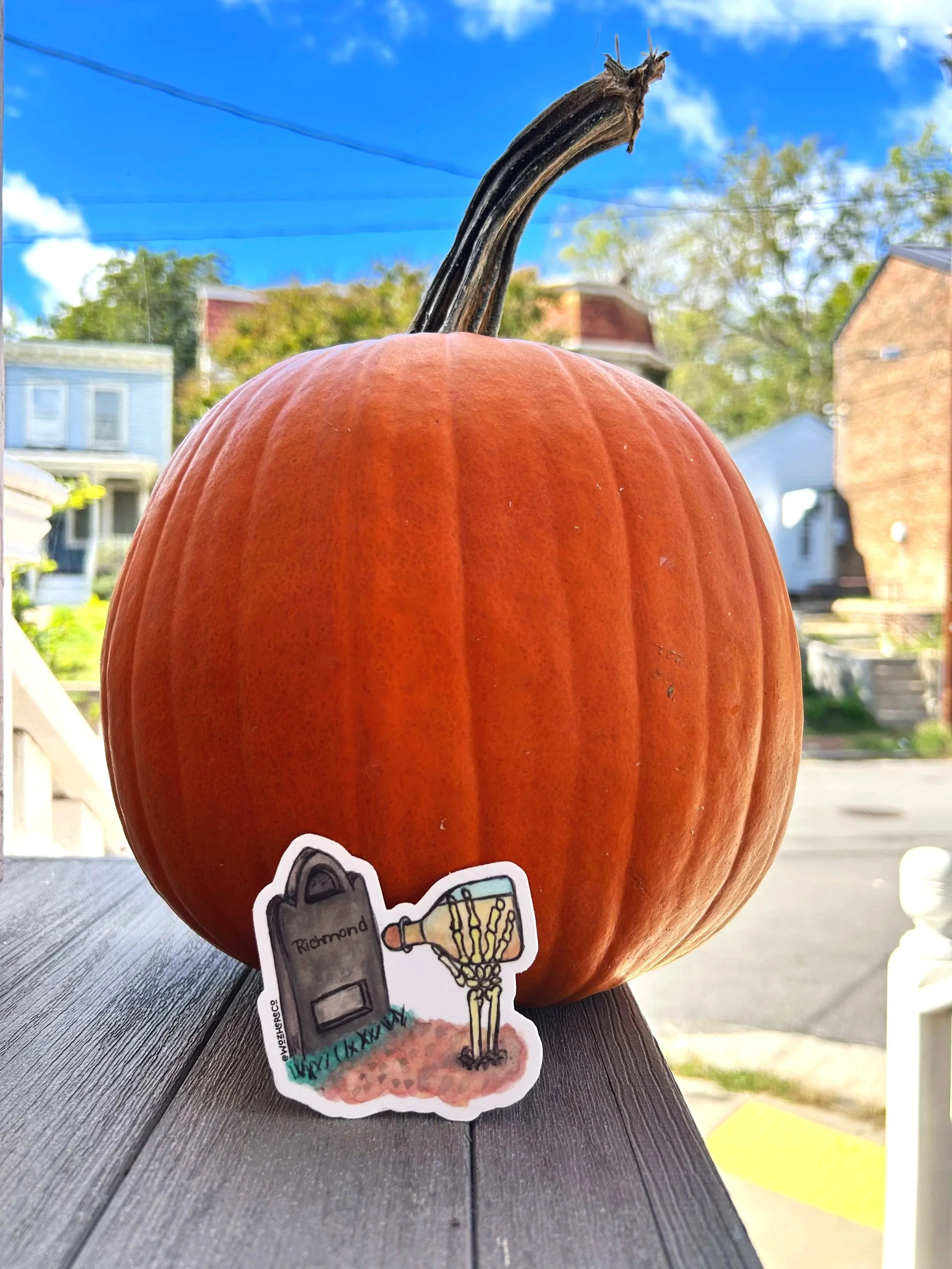 Show your RVA love with this hand-drawn Richmond skeleton tombstone sticker! 3" durable, outdoor-ready & dishwasher safe vinyl decal