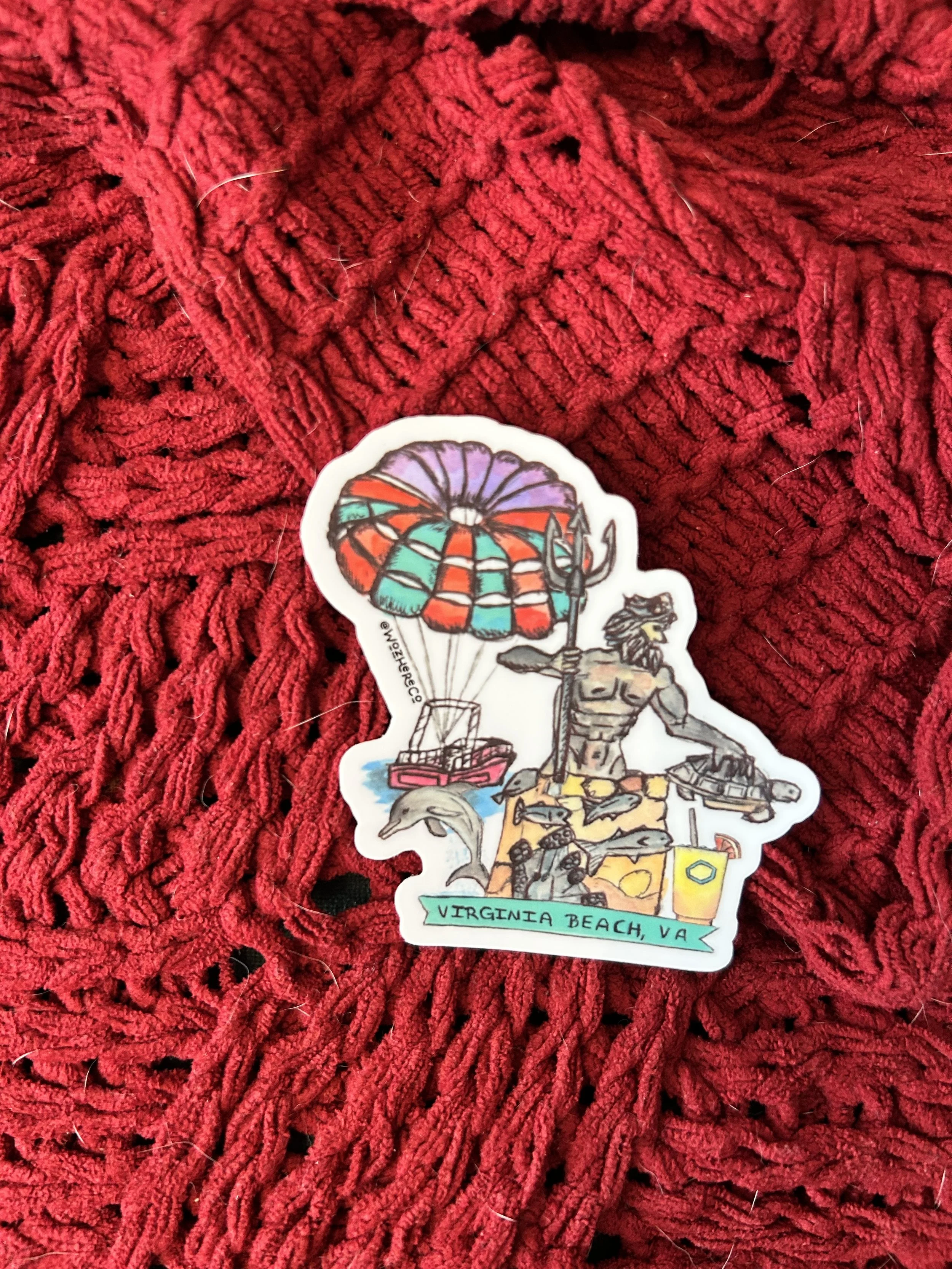 Virginia Beach sticker, beach souvenir sticker, Neptune statue sticker