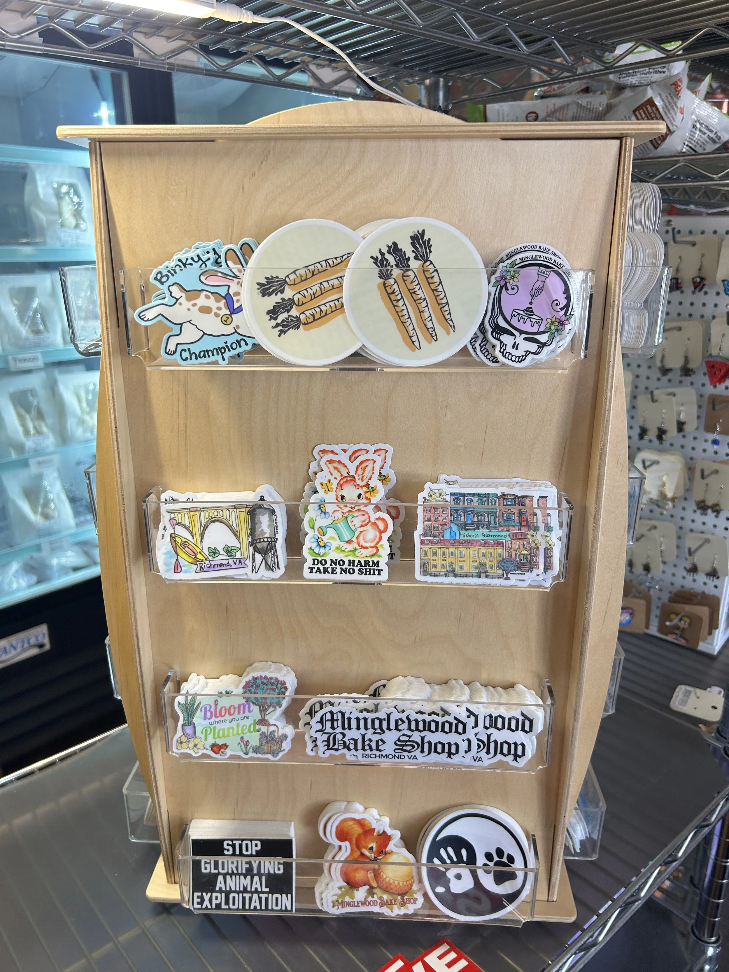 stickers for sale at Minglewood Bake Shop in Carytown Richmond Virginia