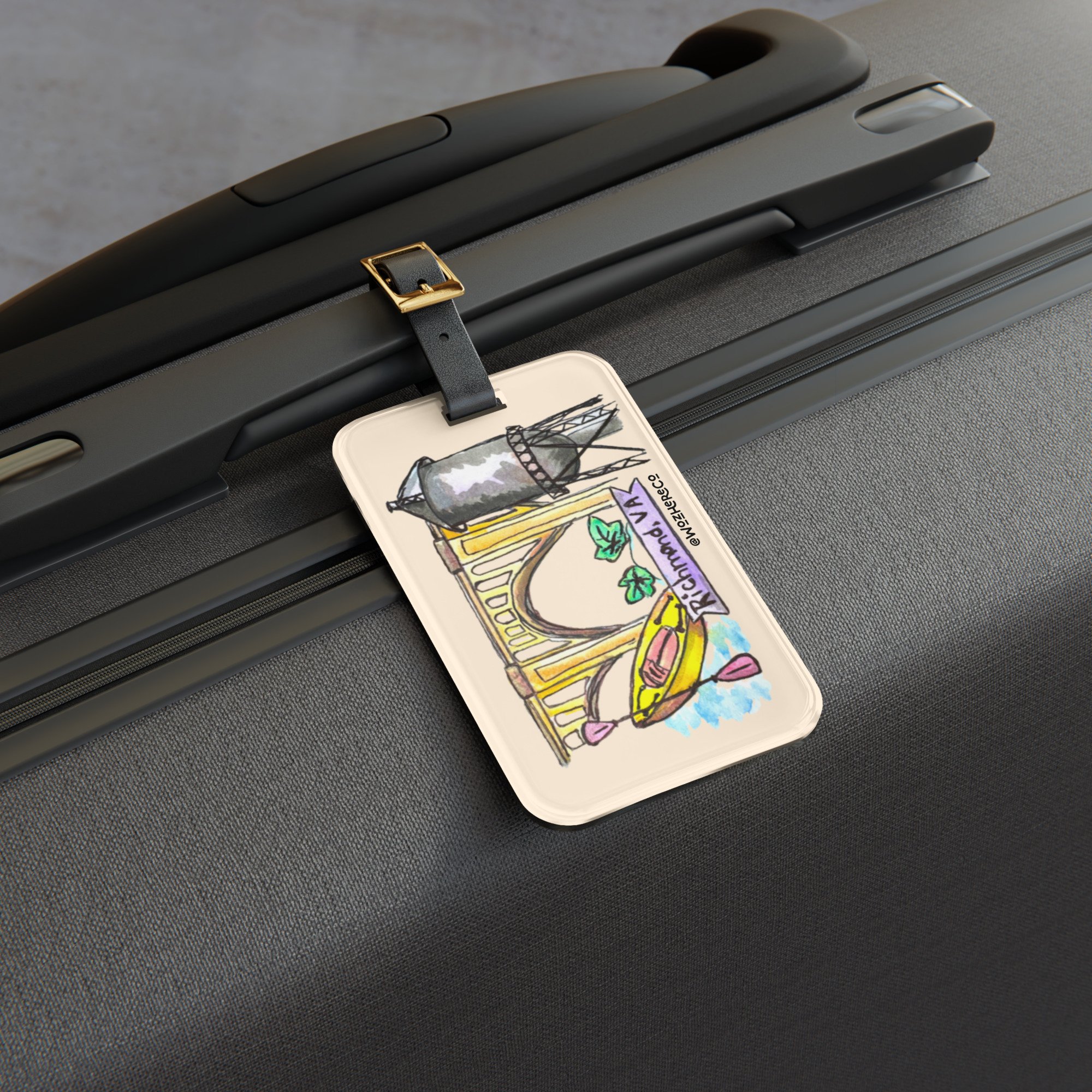 hand-drawn luggage tag, durable acrylic luggage tag, Virginia bag identifier