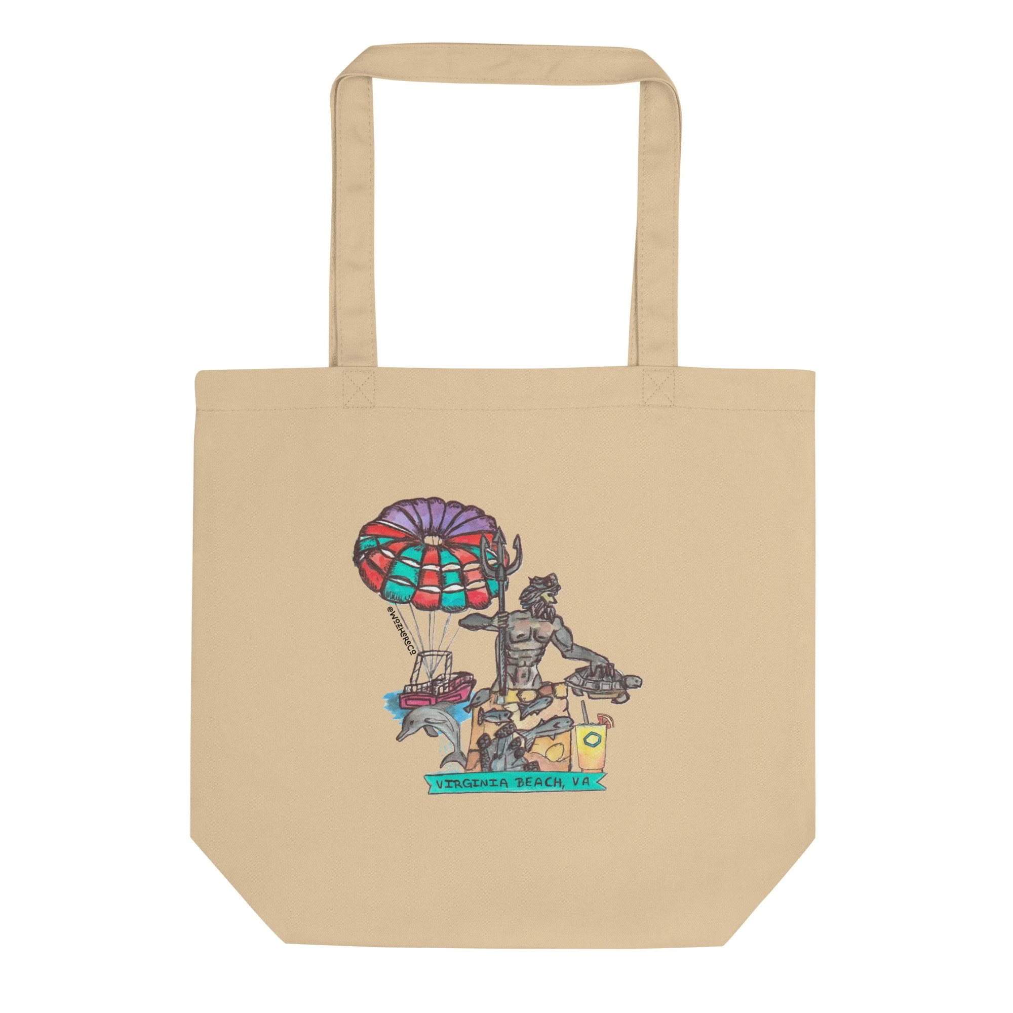 coastal tote with dolphin and parasail illustration  |  hand drawn beach tote bag Virginia Beach VA