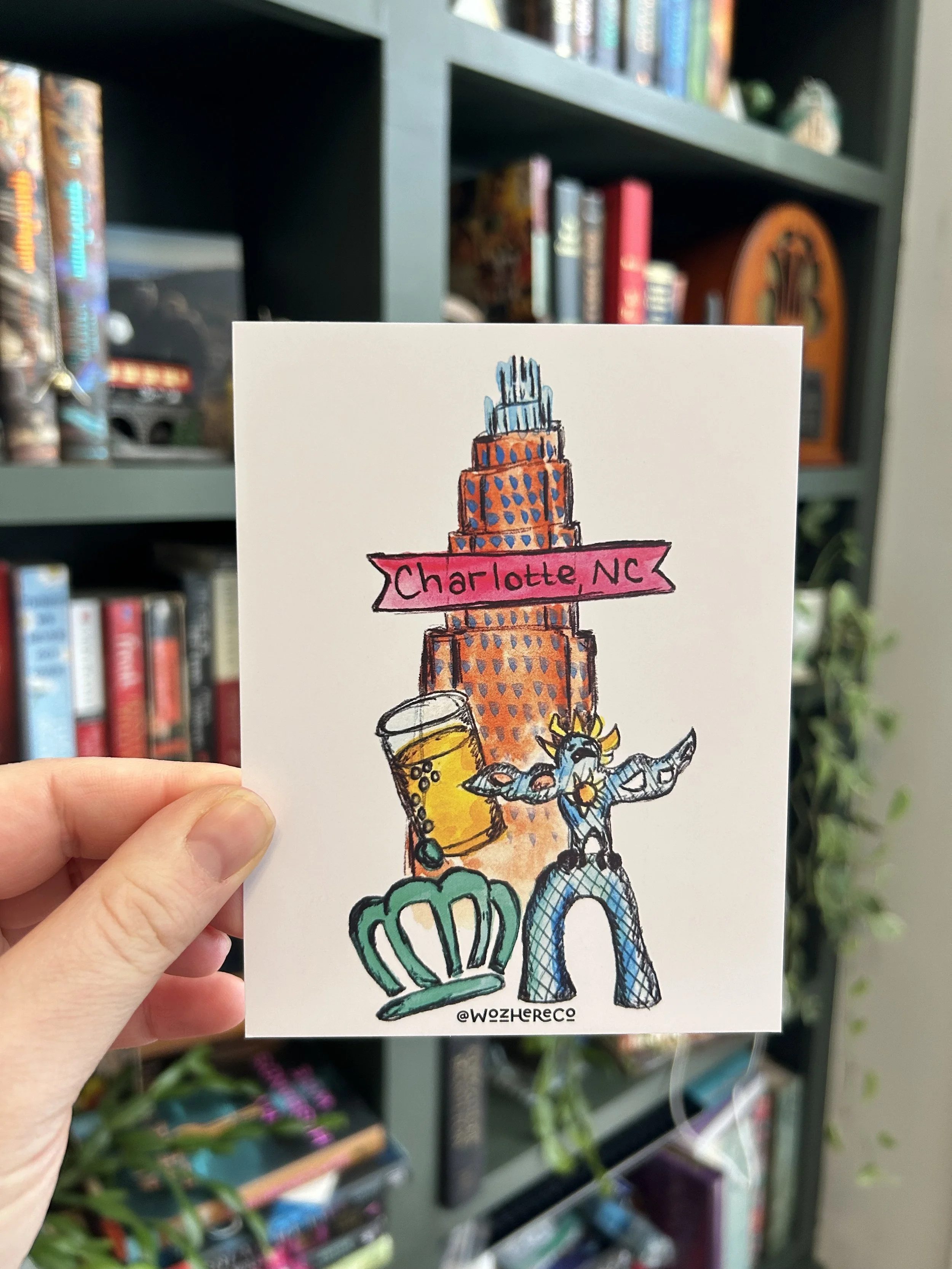 Charlotte NC postcard | Charlotte skyline art postcard,