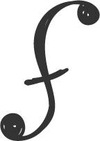 Stylized lowercase 'f' with curling ends.