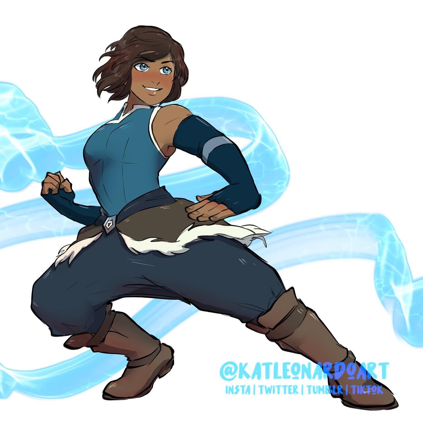 Quick WIP featuring Korra!! ✨🌊🌊🌊happy Lunar New Year YALL!! :)) 

[ID: illustration of Korra, an athletic young adult female protagonist from The Legend of Korra in a dynamic stance appearing to be waterbending. Her hair is about shoulder length-s