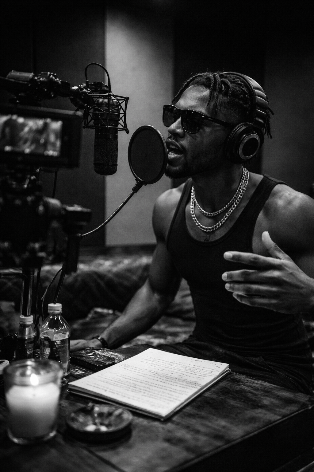 For The Few Records artist recording vocals in studio session