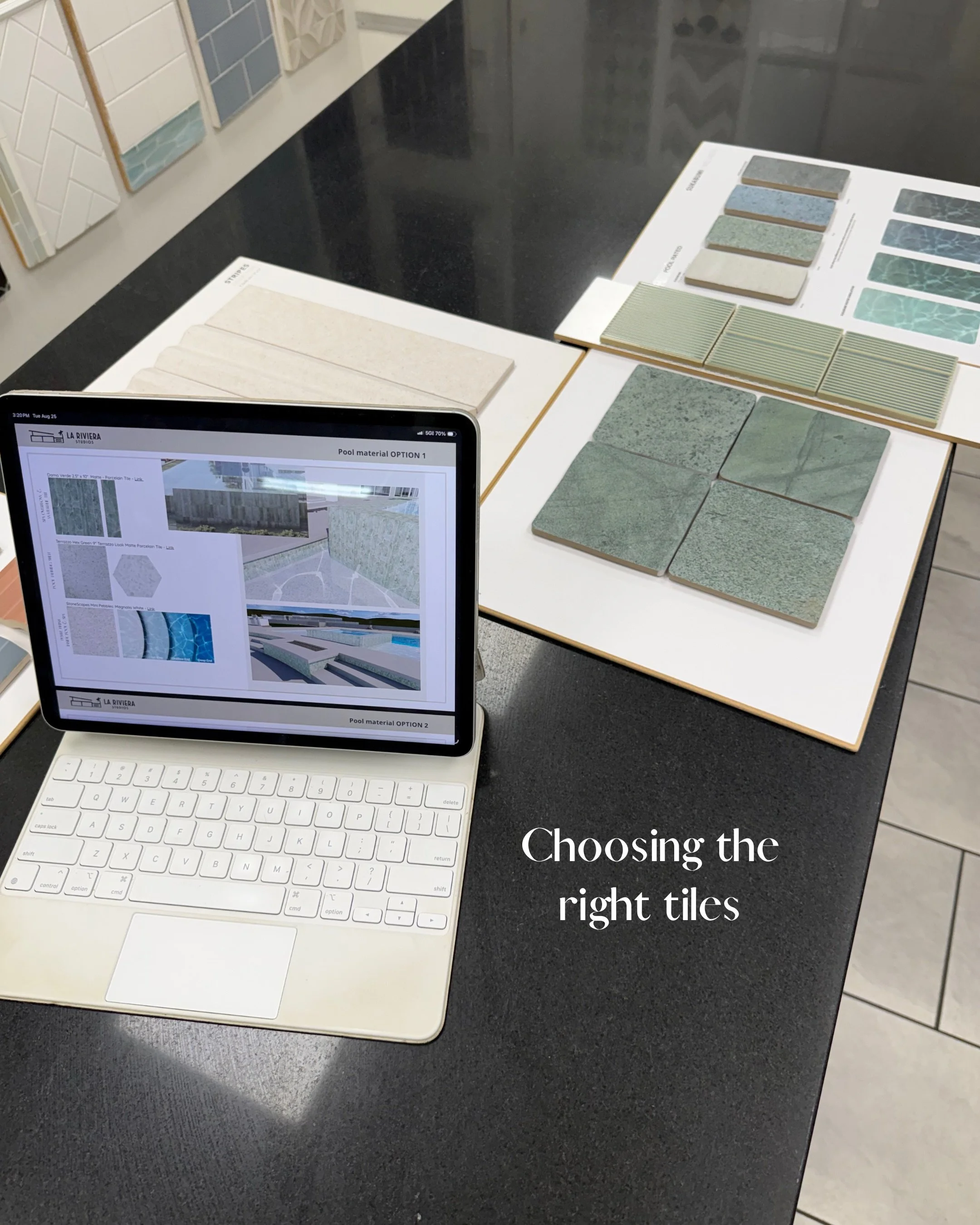 Choosing the right materials takes time. Comparing colors, textures, and combinations until everything feels right for the project.

A little behind the scenes of our tile selection process 🤍

#LandscapeDesign #OutdoorDesign #MaterialSelection #Pool