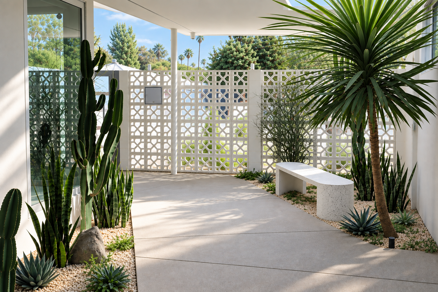 Patio moderniste aux plantes graphiques.png
