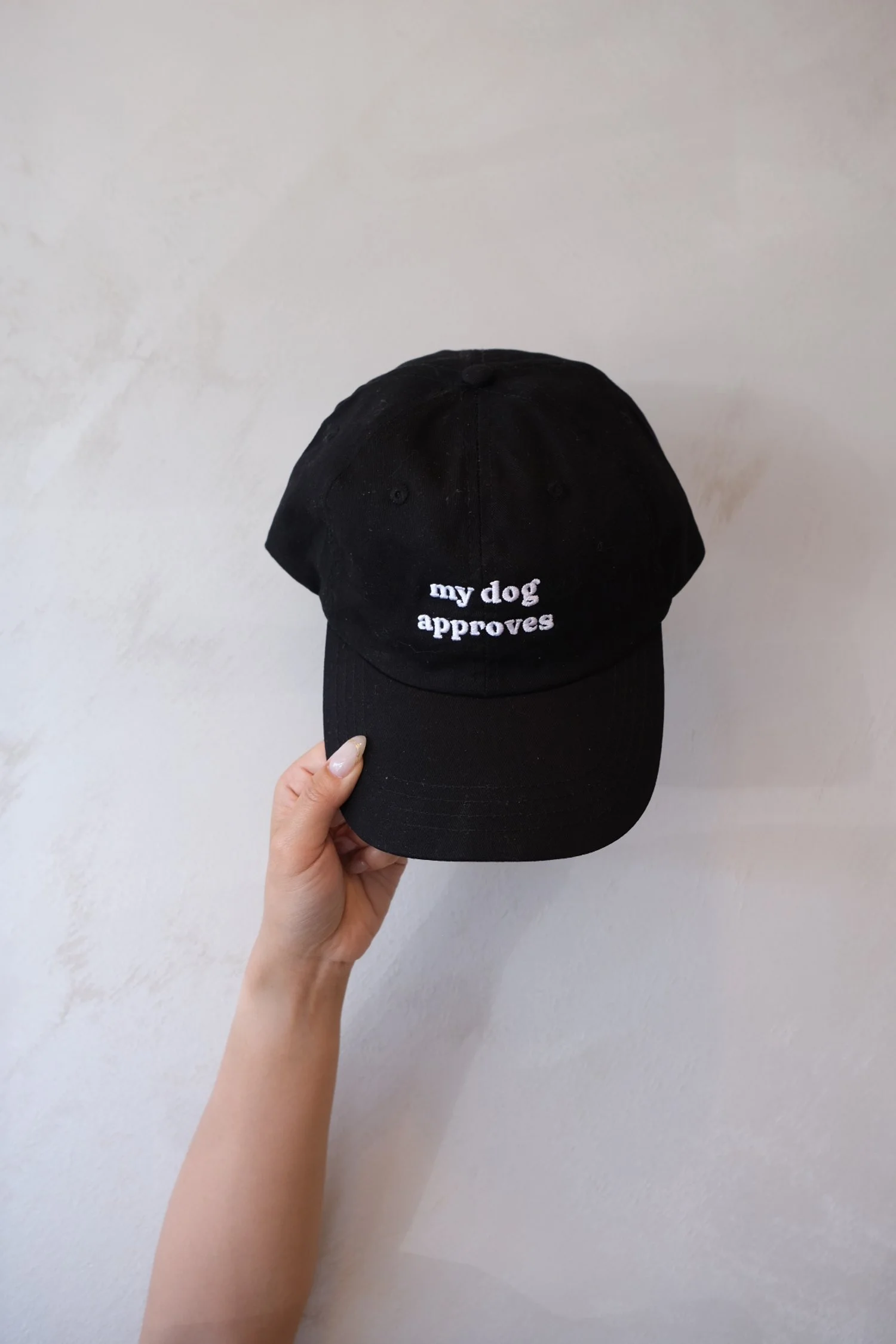 Dog Person Hat – black baseball cap with "My Dog Approves" embroidered