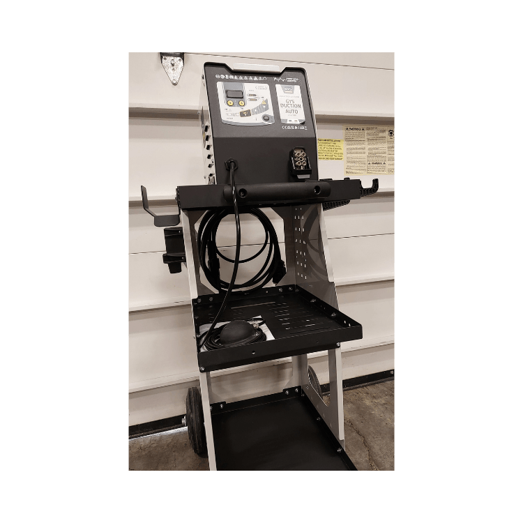 Front left angle of used GYS DUCTION AUTO induction heating machine with mobile cart.