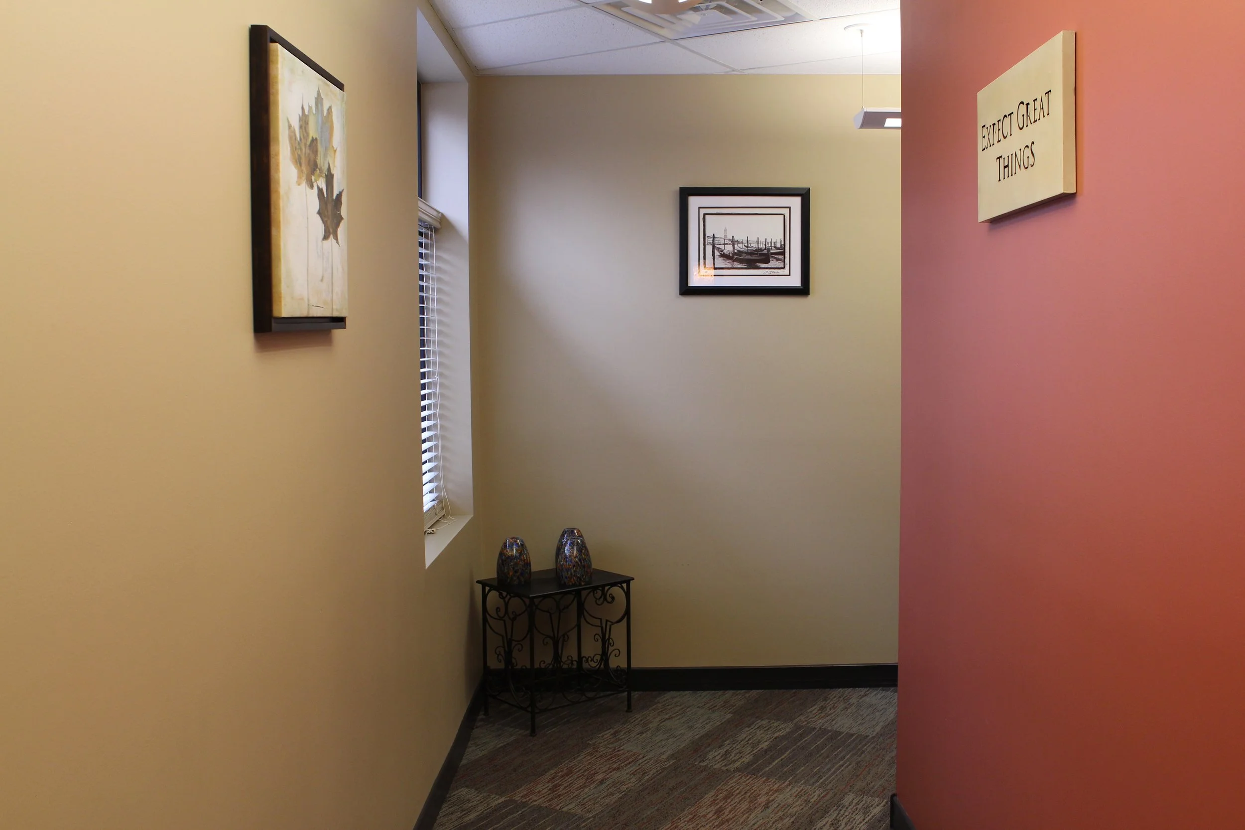 Red and beige hallway