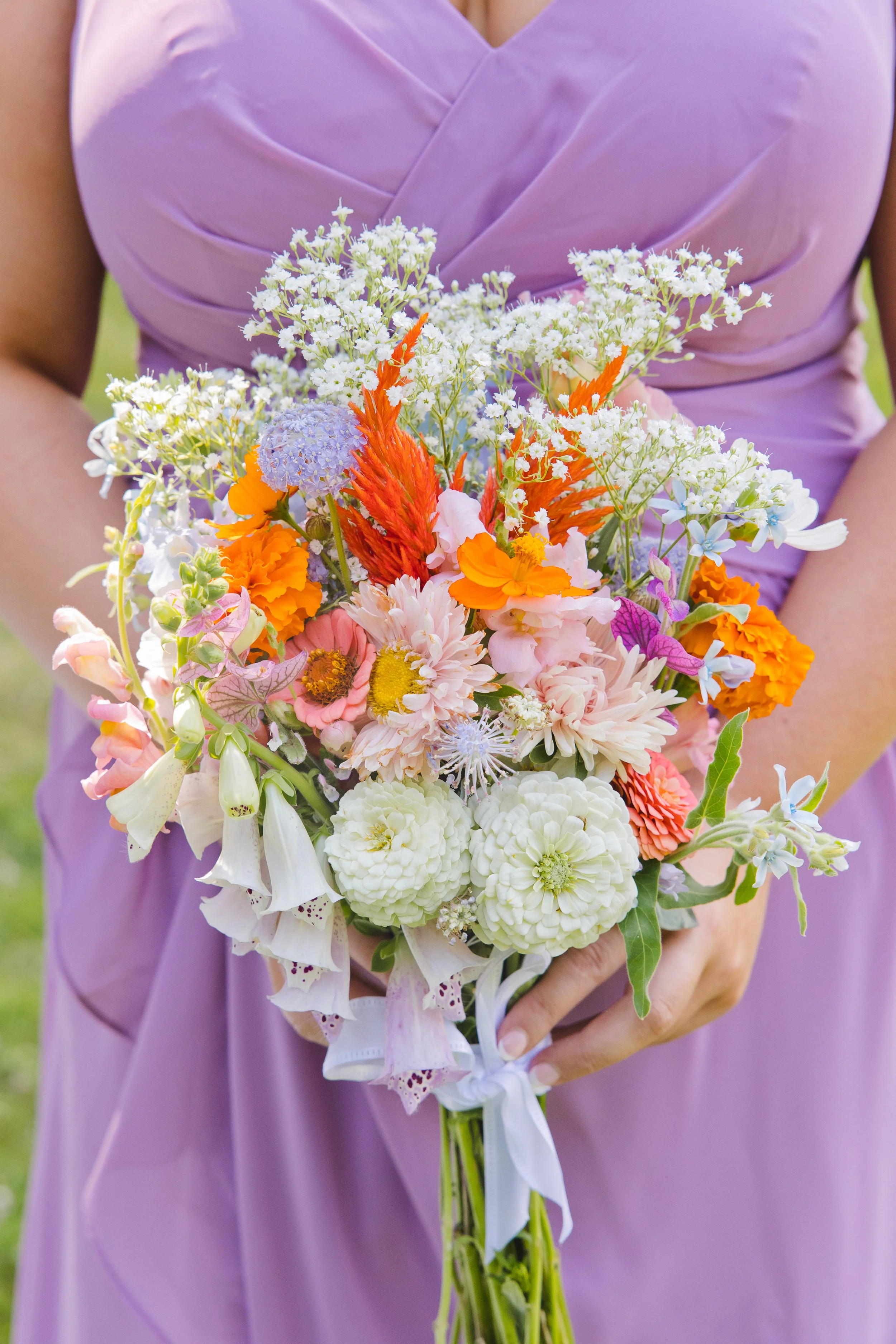 seasonal flower bridesmaids bouquet in New Hampshire, Maine, Massachusetts, farm grown flowers for weddings