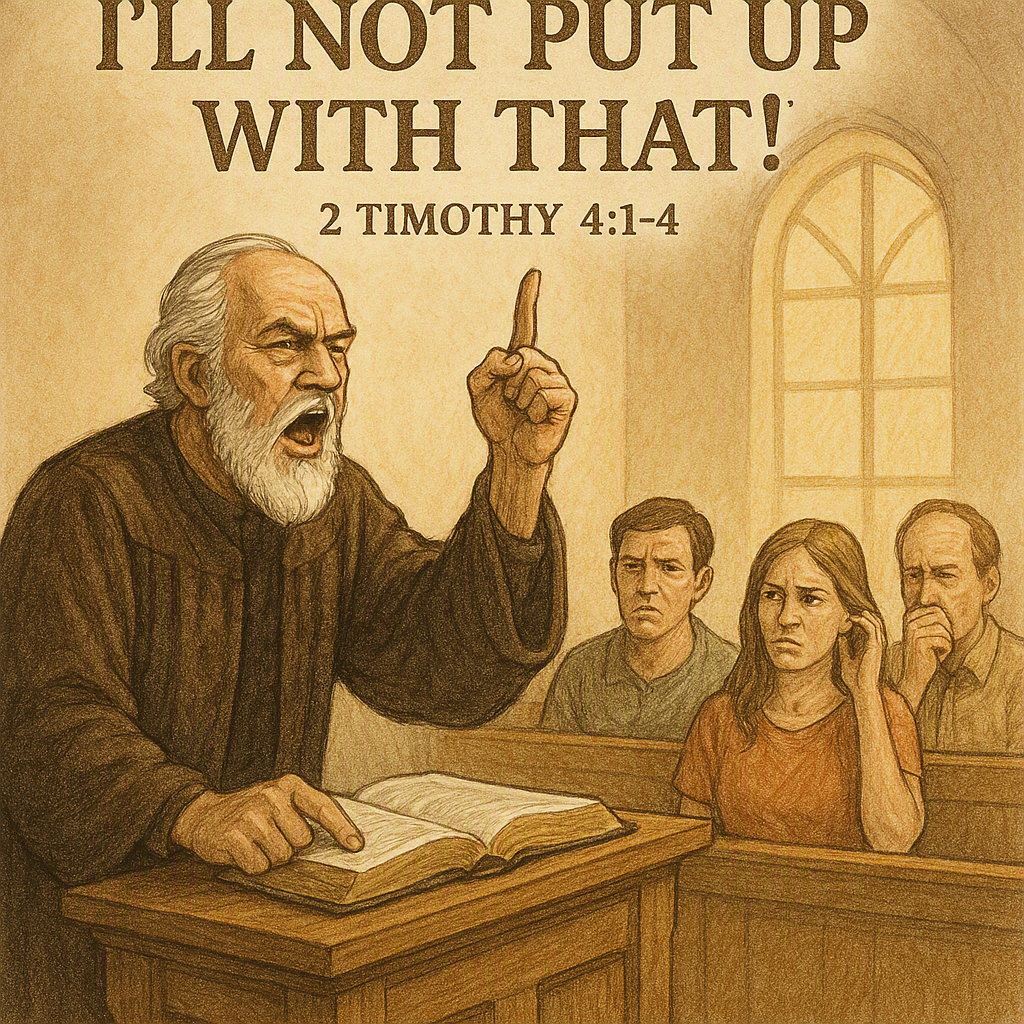 Join us for Part 5 of the message series from Paul’s last letter to Timothy.                  2 Timothy 4:1-4  “I’ll Not Put Up With That!”