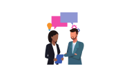 Icon image of two people collaborating. Symbolising how Mercer Funding Group listens closely to your needs to find appropriate private lending solutions.