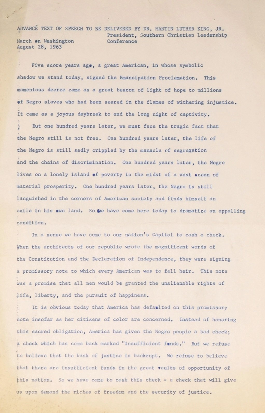 Martin Luther King, Jr.’s March on Washington for Jobs and Freedom Speech—Referring to the Promise of the Declaration and Constitution