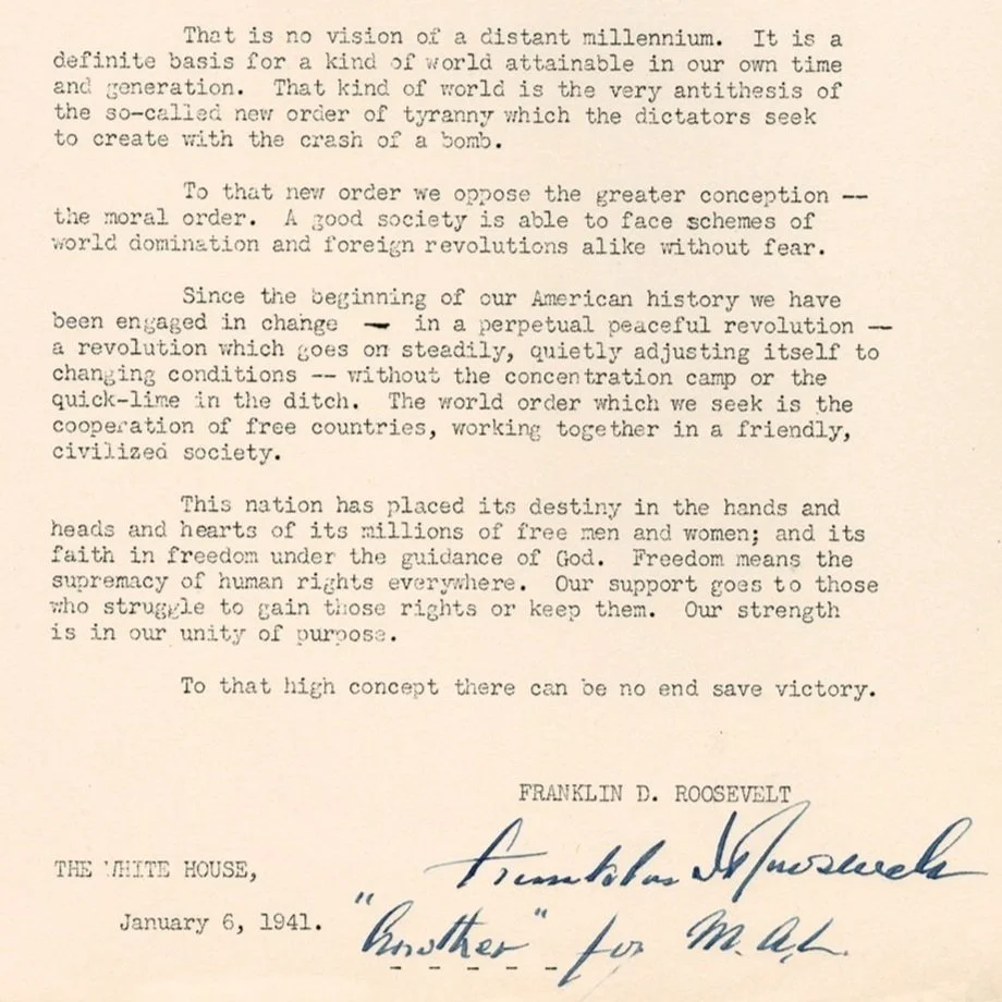 Franklin D. Roosevelt’s 1941 State of the Union Address, Proclaiming Four Freedoms