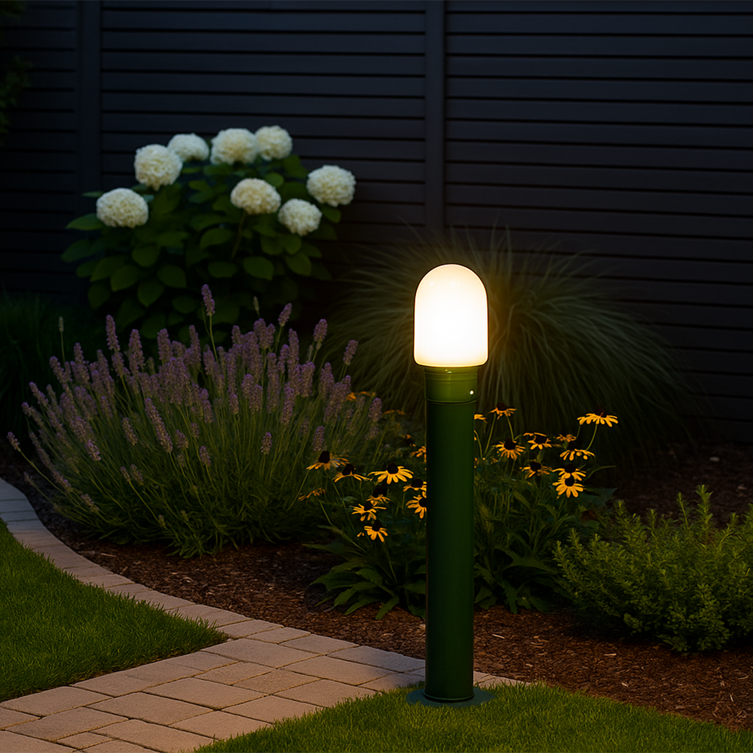 B500 Green DUX Bollard residential garden.png