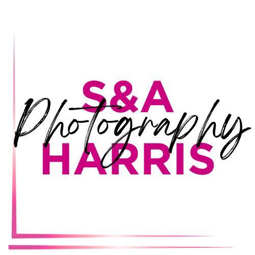 A black background with pink and purple text that reads "S&A Harris" in stylized font.