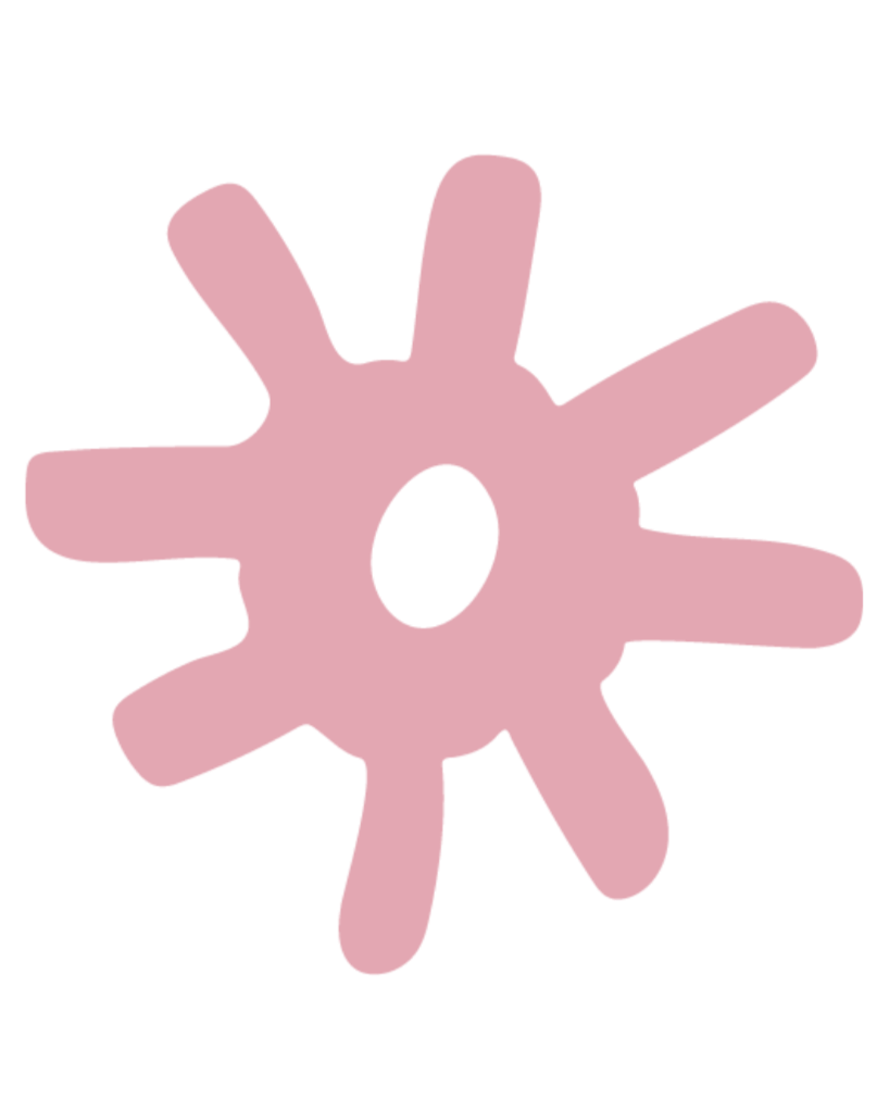 Pink stylized flower with irregular petals and a central hole.